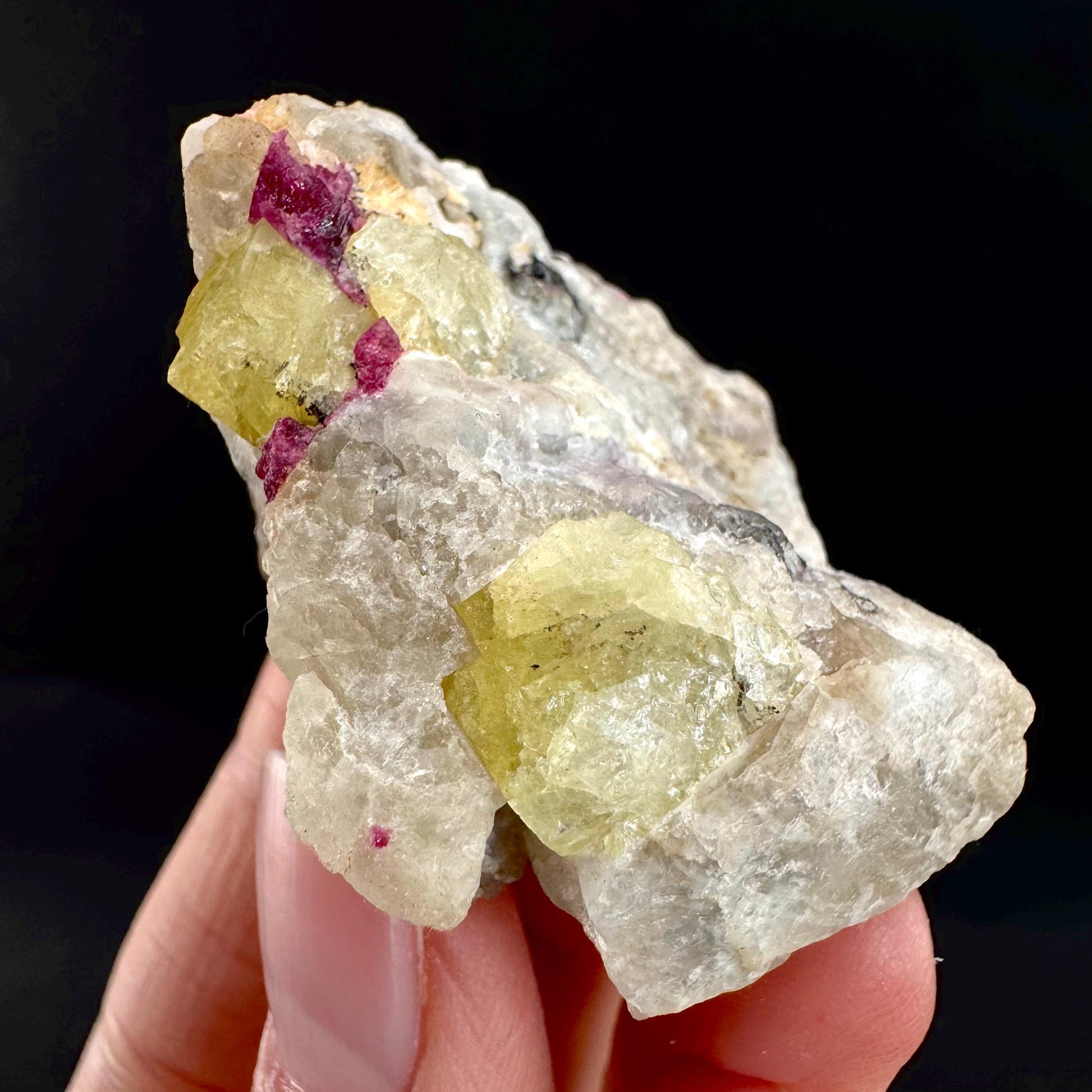 Londonite with Liddicoatite | yellow & pink crystal, rare mineral specimen from Madagascar