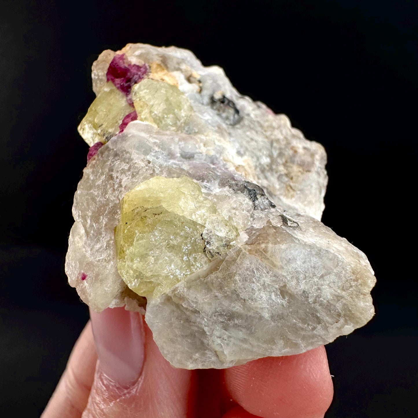 Londonite with Liddicoatite | yellow & pink crystal, rare mineral specimen from Madagascar
