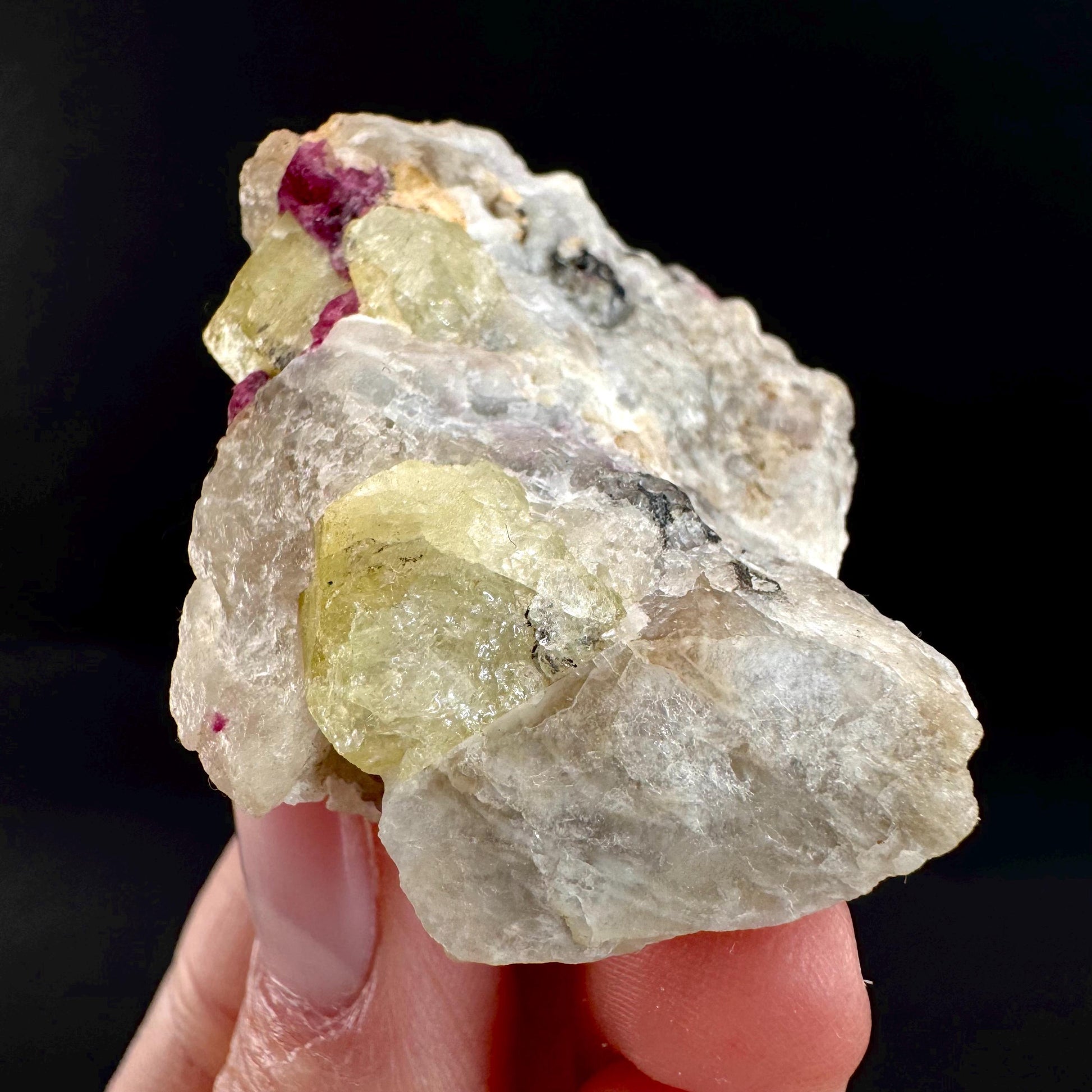 Londonite with Liddicoatite | yellow & pink crystal, rare mineral specimen from Madagascar