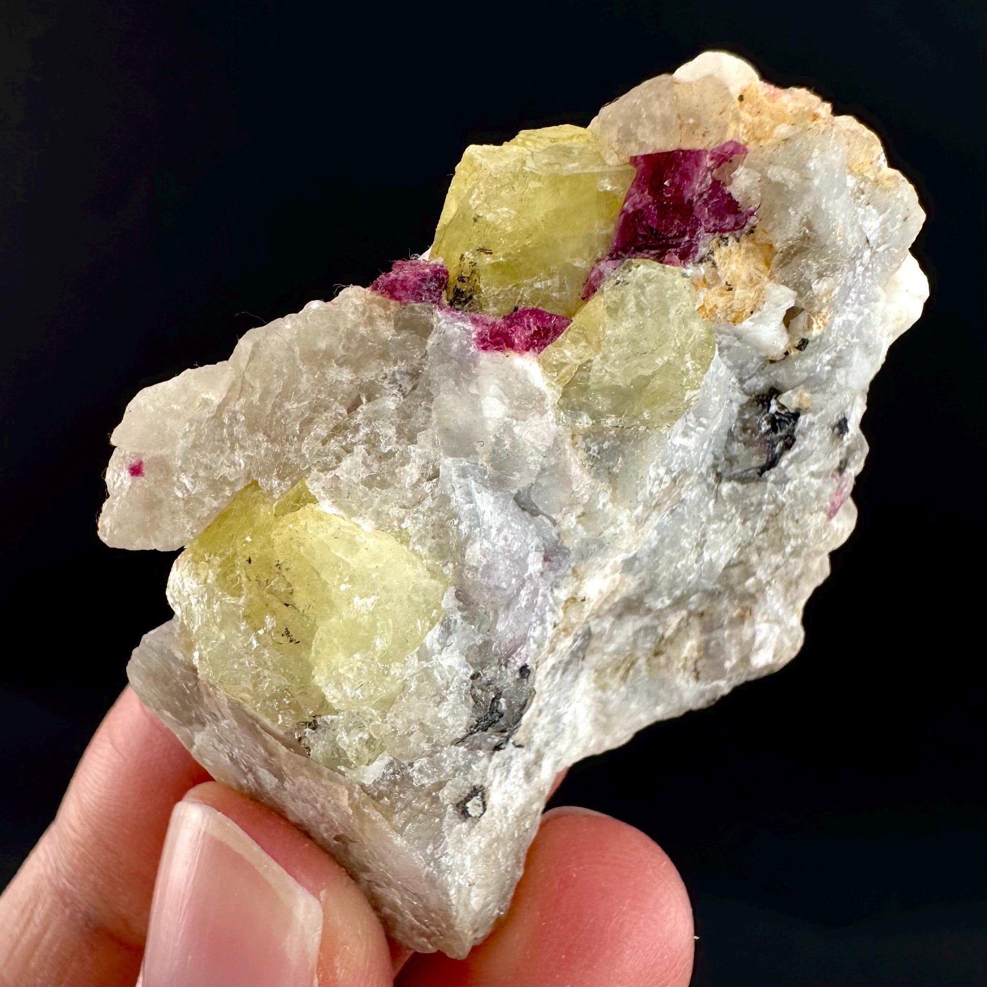 Londonite with Liddicoatite | yellow & pink crystal, rare mineral specimen from Madagascar