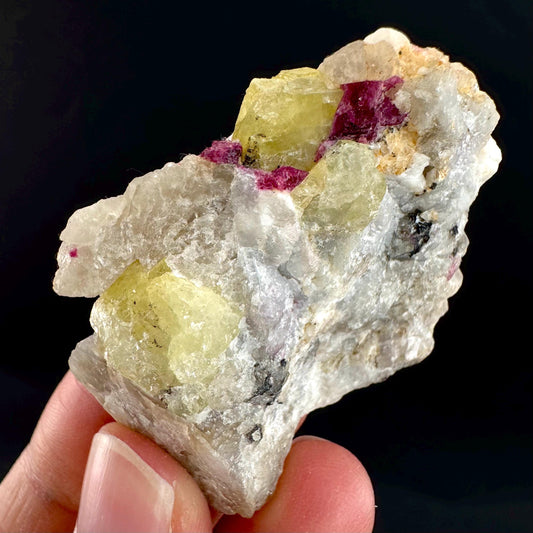 Londonite with Liddicoatite | yellow & pink crystal, rare mineral specimen from Madagascar