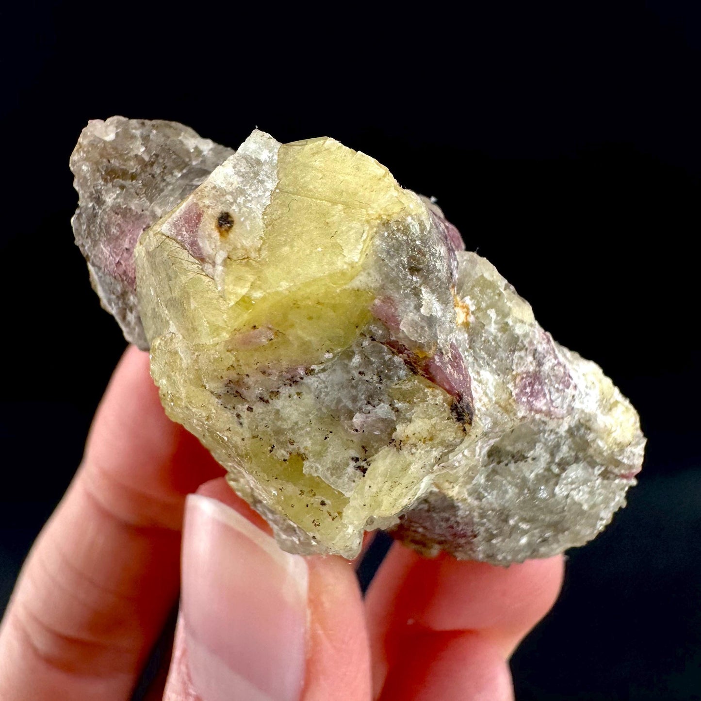 Londonite with Liddicoatite | yellow & pink crystal, rare mineral specimen from Madagascar