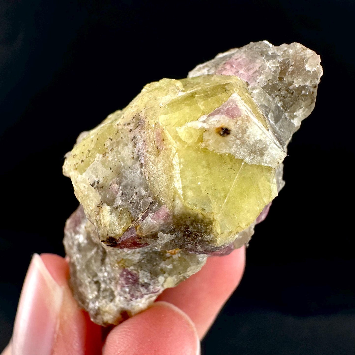 Londonite with Liddicoatite | yellow & pink crystal, rare mineral specimen from Madagascar