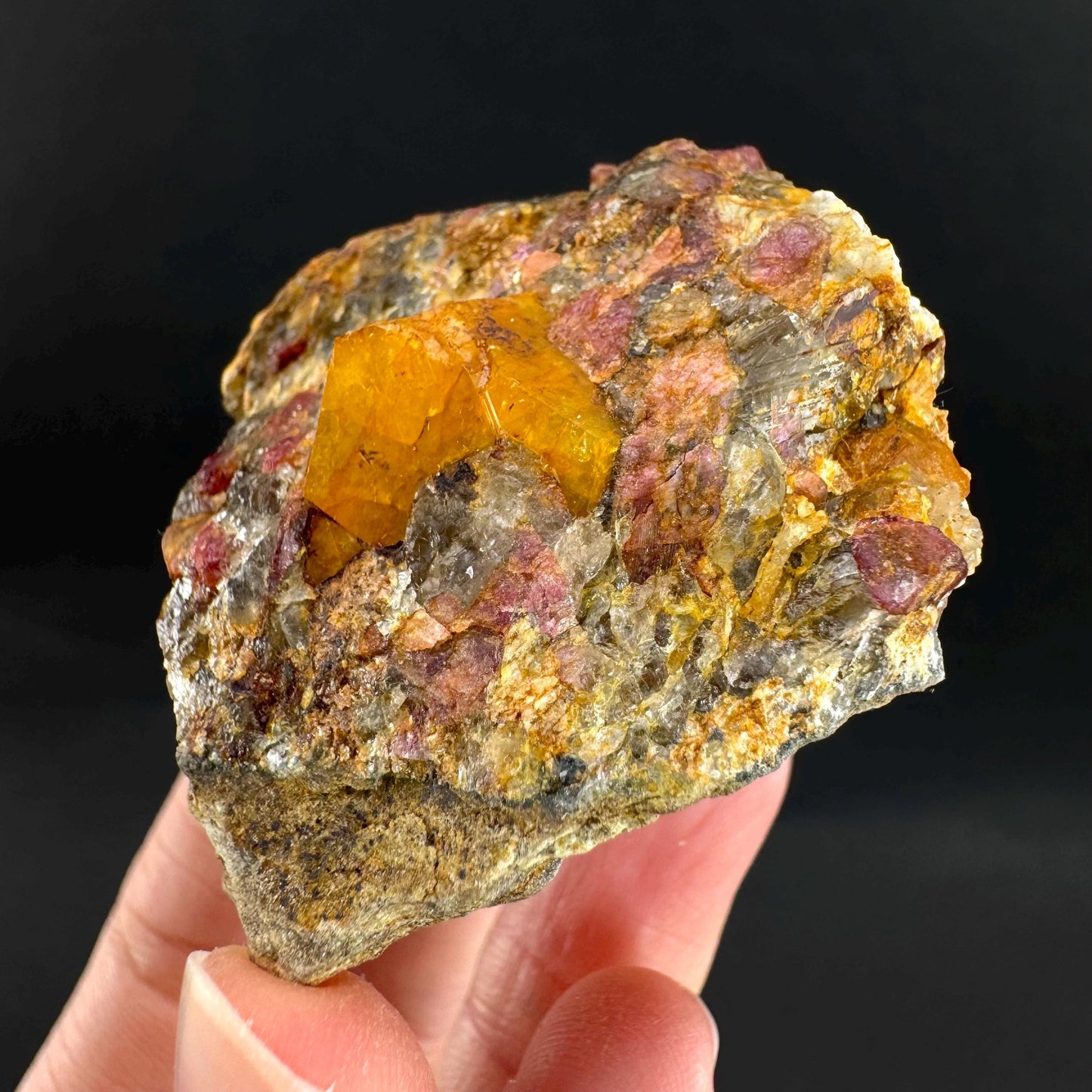 Londonite with Liddicoatite | yellow & pink crystal, rare mineral specimen from Madagascar