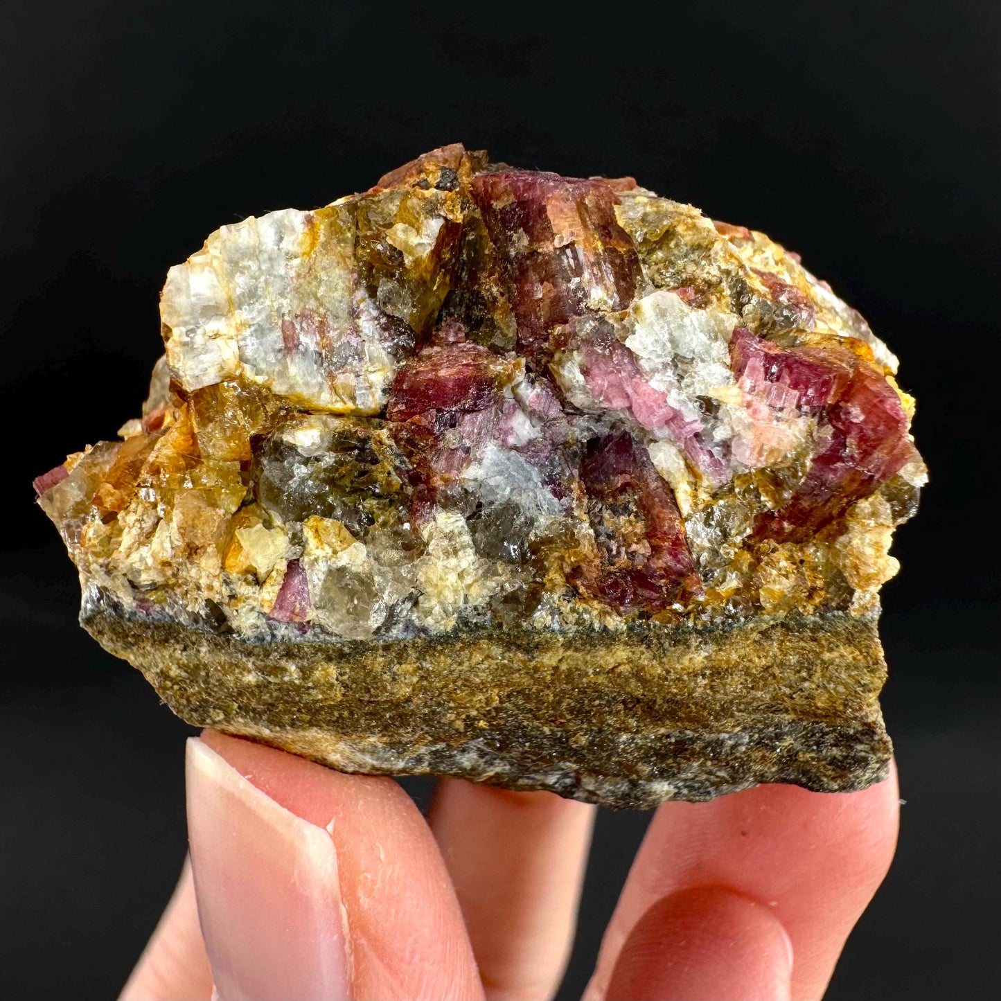 Londonite with Liddicoatite | yellow & pink crystal, rare mineral specimen from Madagascar
