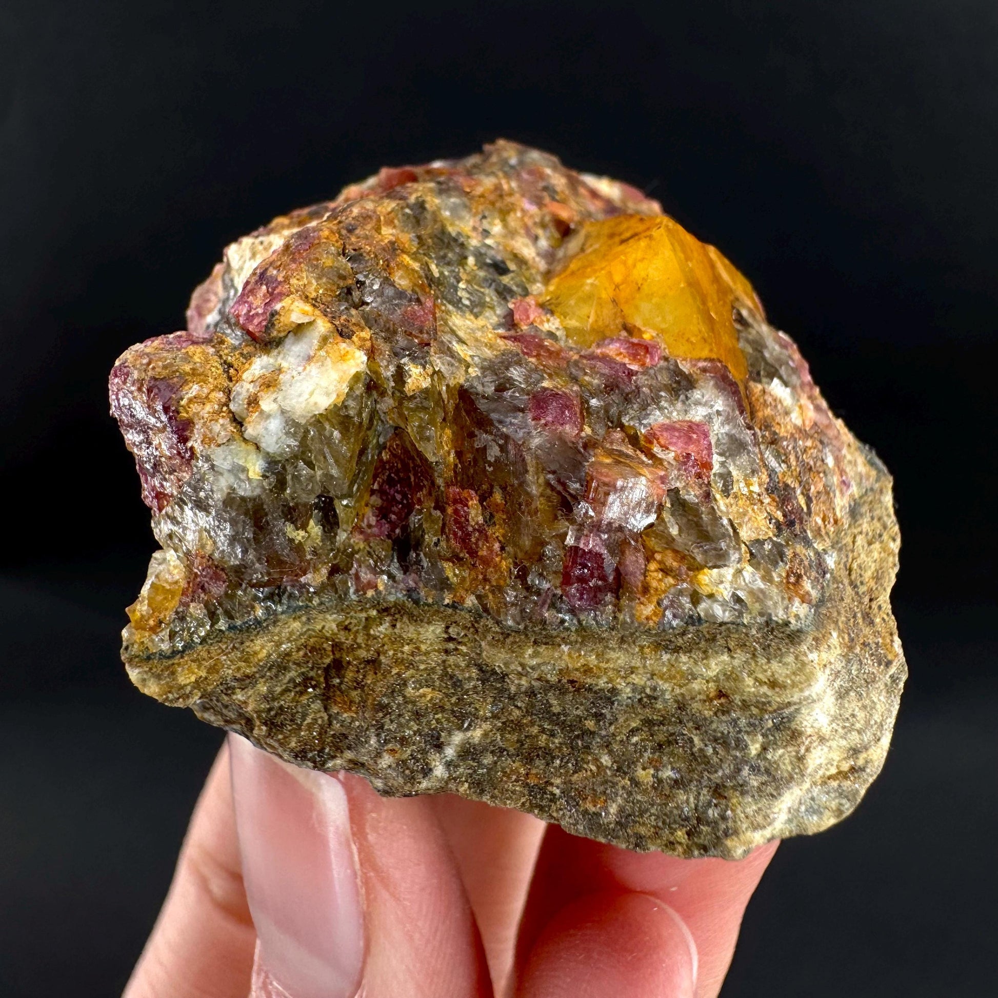 Londonite with Liddicoatite | yellow & pink crystal, rare mineral specimen from Madagascar