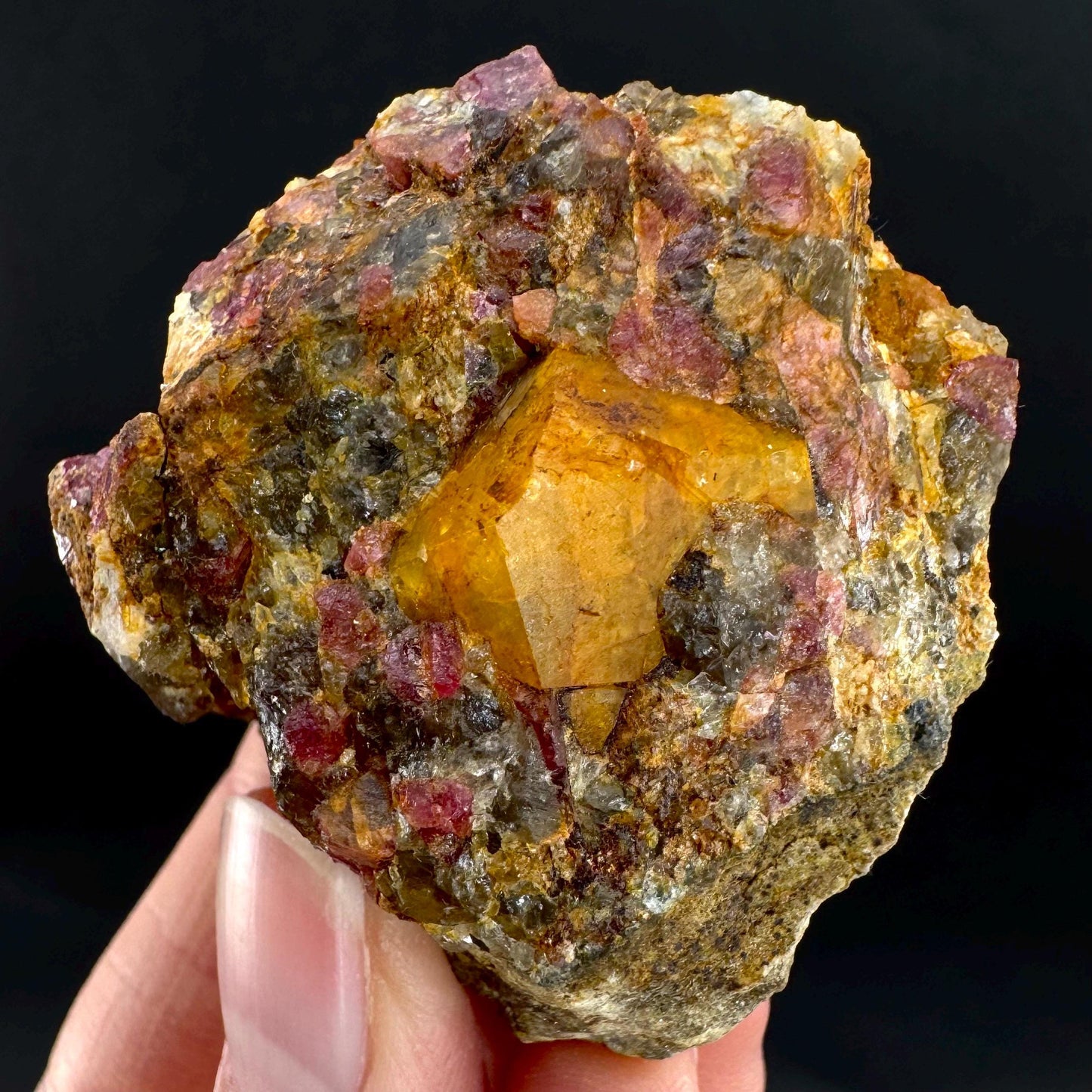 Londonite with Liddicoatite | yellow & pink crystal, rare mineral specimen from Madagascar
