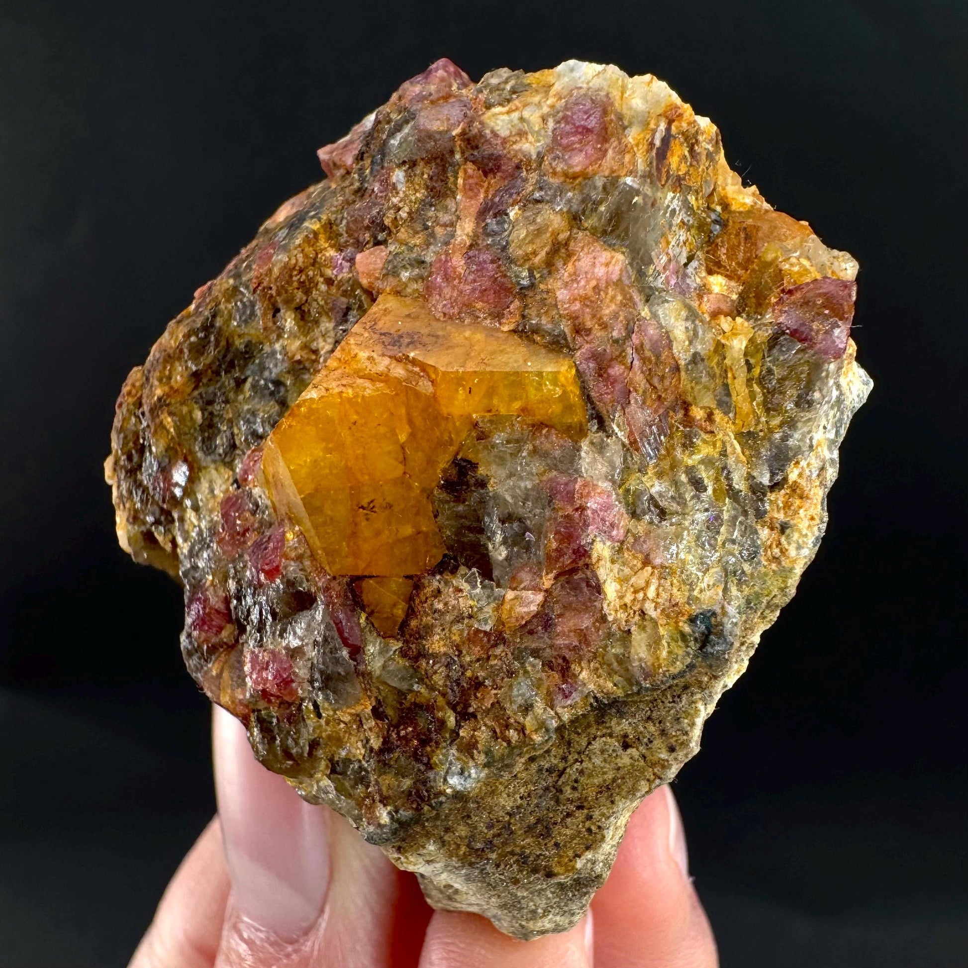 Londonite with Liddicoatite | yellow & pink crystal, rare mineral specimen from Madagascar