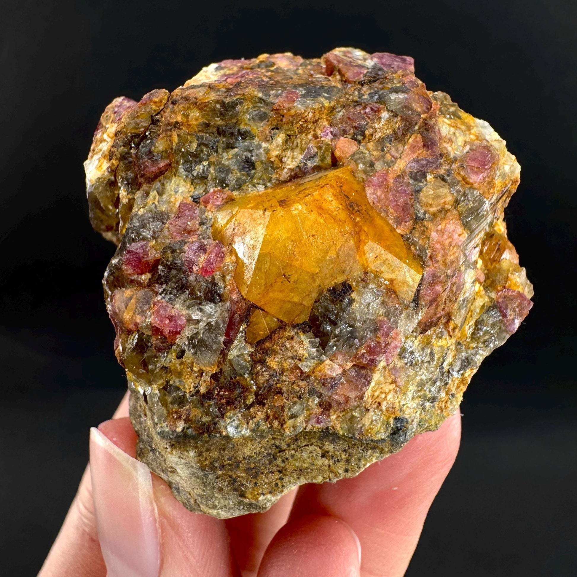 Londonite with Liddicoatite | yellow & pink crystal, rare mineral specimen from Madagascar