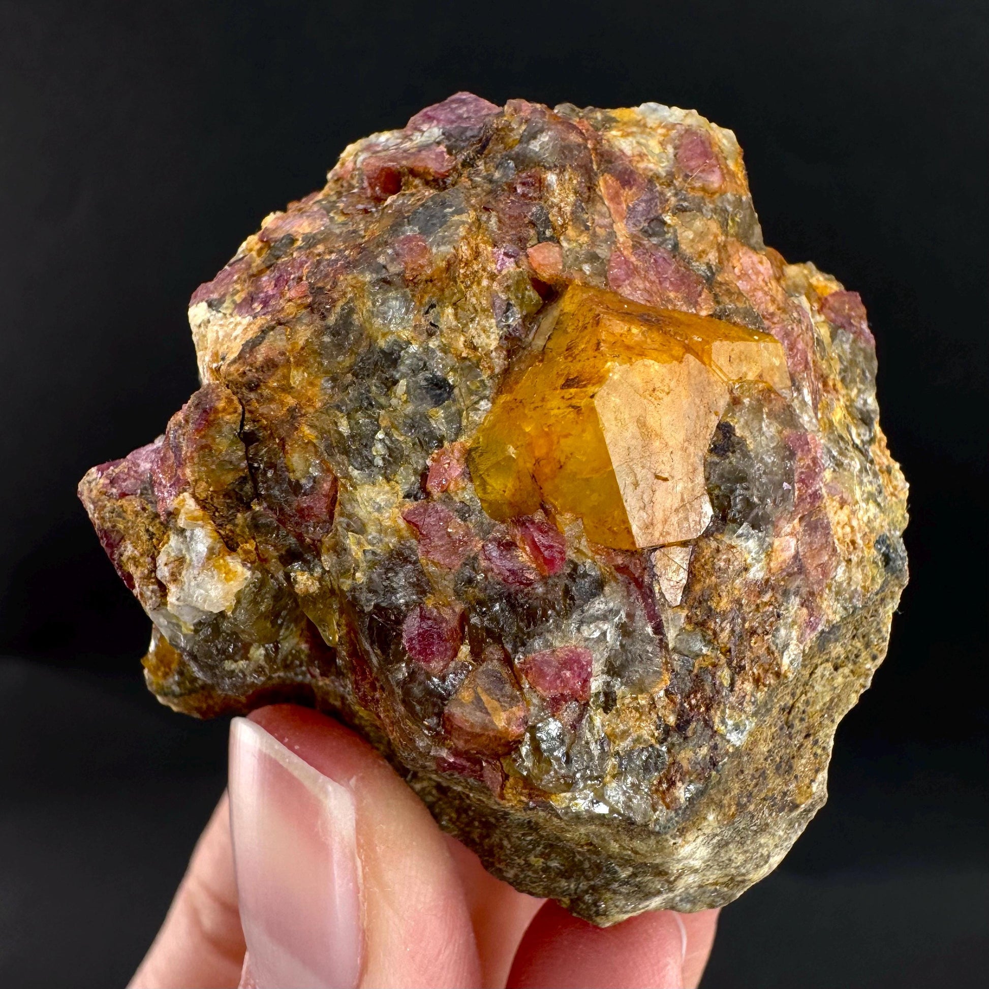 Londonite with Liddicoatite | yellow & pink crystal, rare mineral specimen from Madagascar