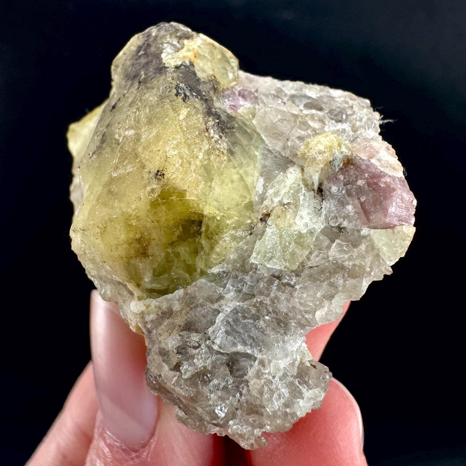 Londonite with Liddicoatite | yellow & pink crystal, rare mineral specimen from Madagascar