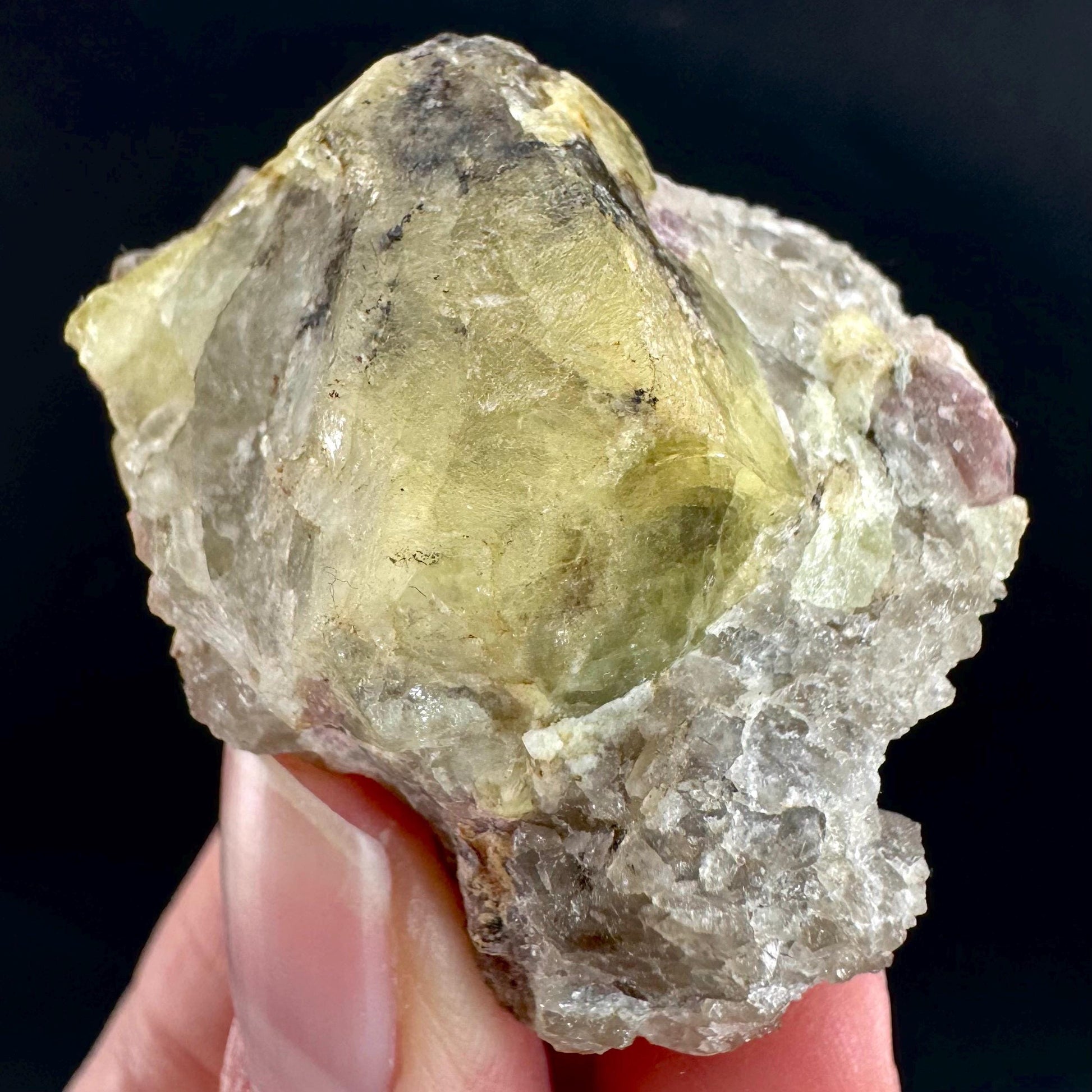 Londonite with Liddicoatite | yellow & pink crystal, rare mineral specimen from Madagascar