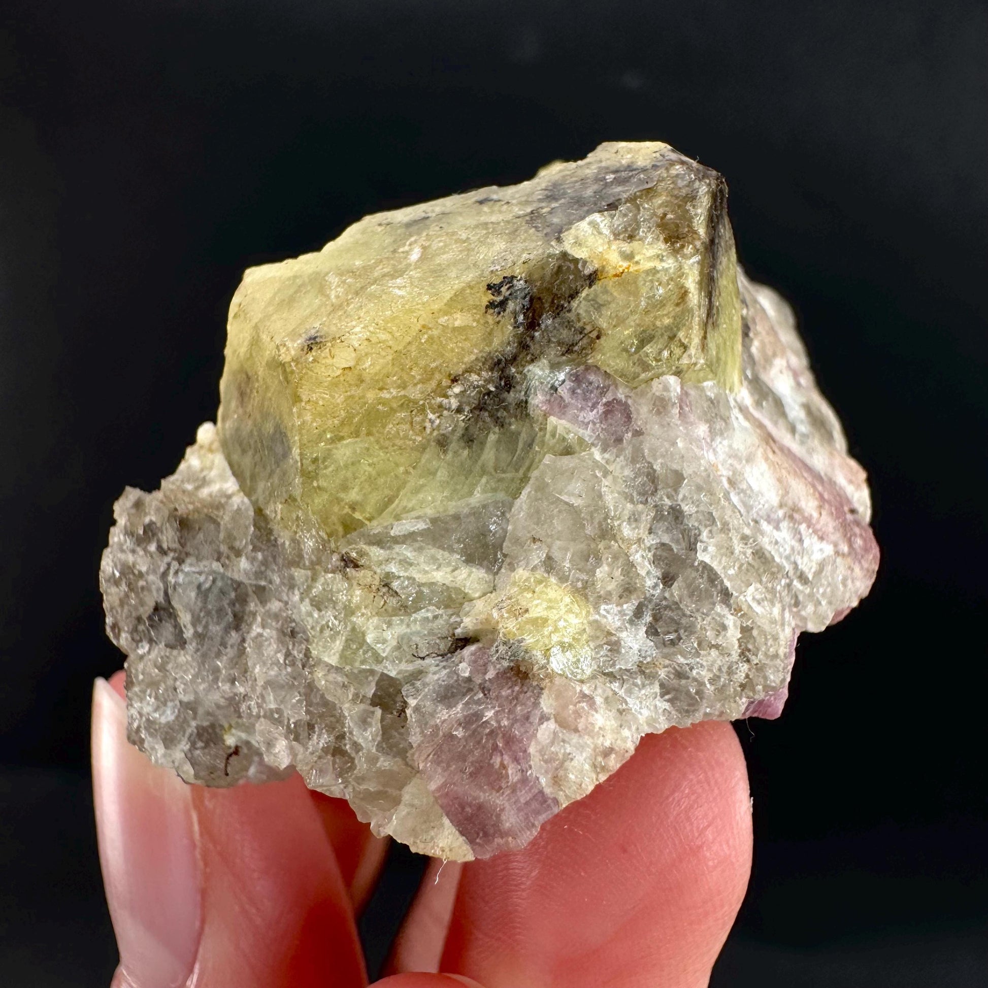 Londonite with Liddicoatite | yellow & pink crystal, rare mineral specimen from Madagascar
