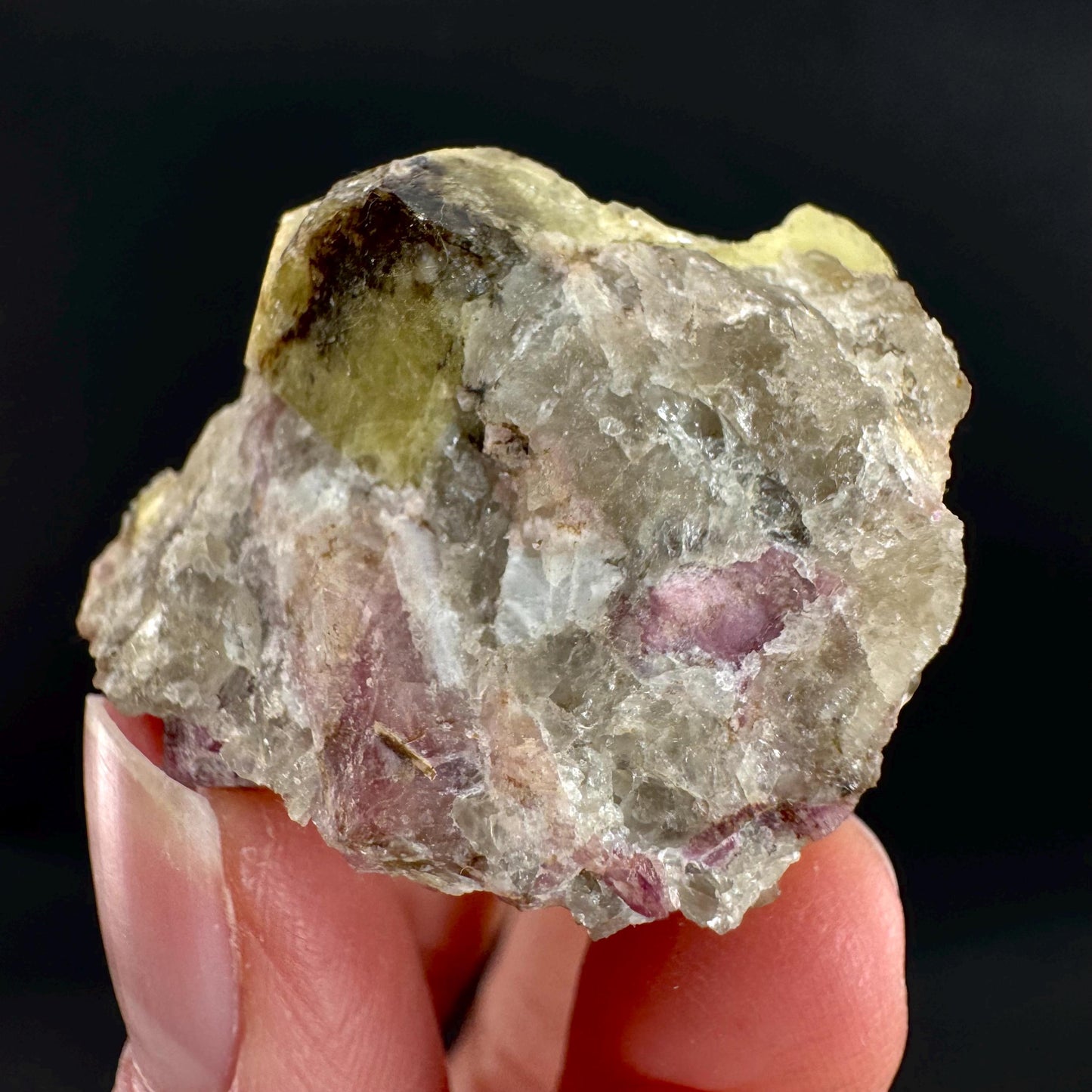 Londonite with Liddicoatite | yellow & pink crystal, rare mineral specimen from Madagascar