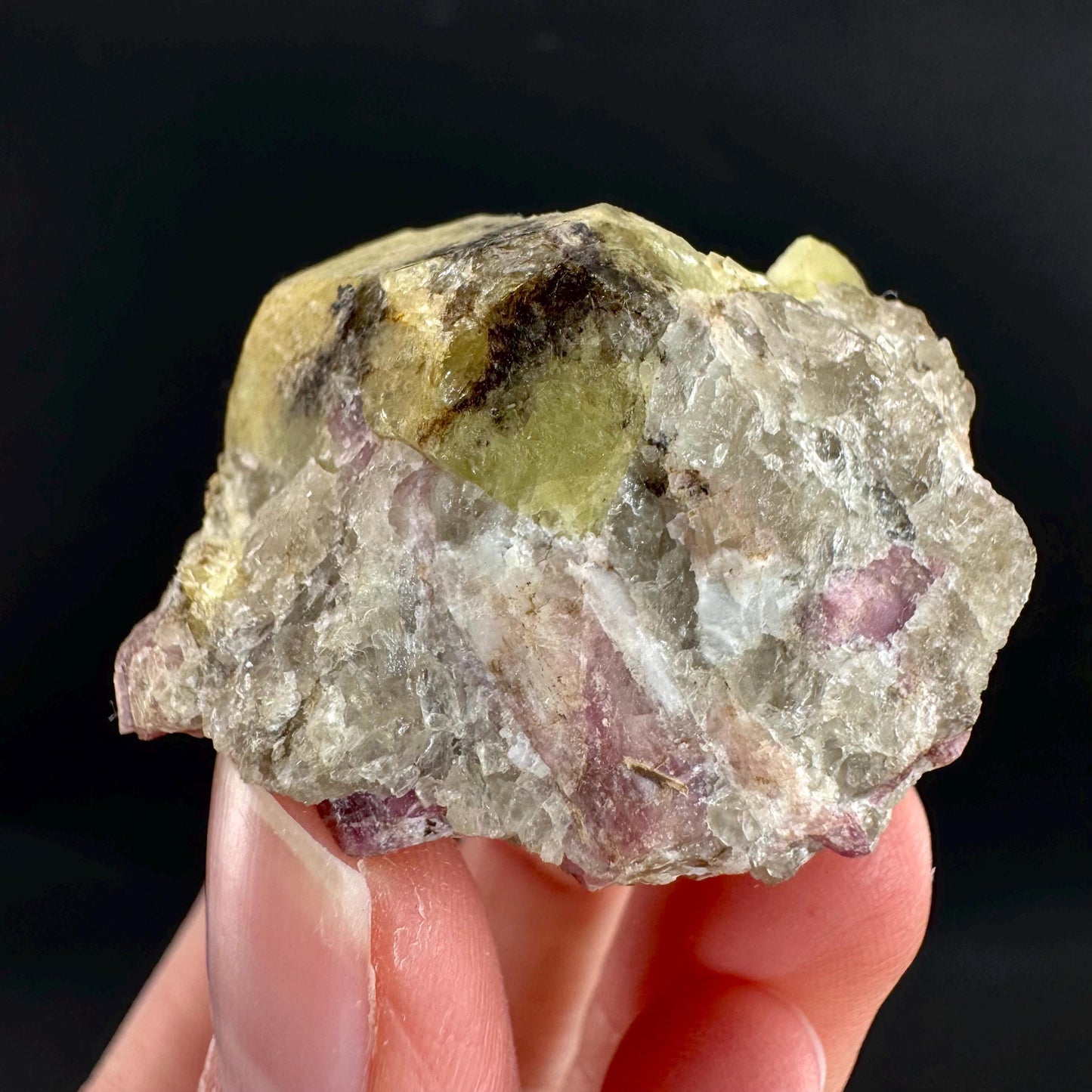 Londonite with Liddicoatite | yellow & pink crystal, rare mineral specimen from Madagascar