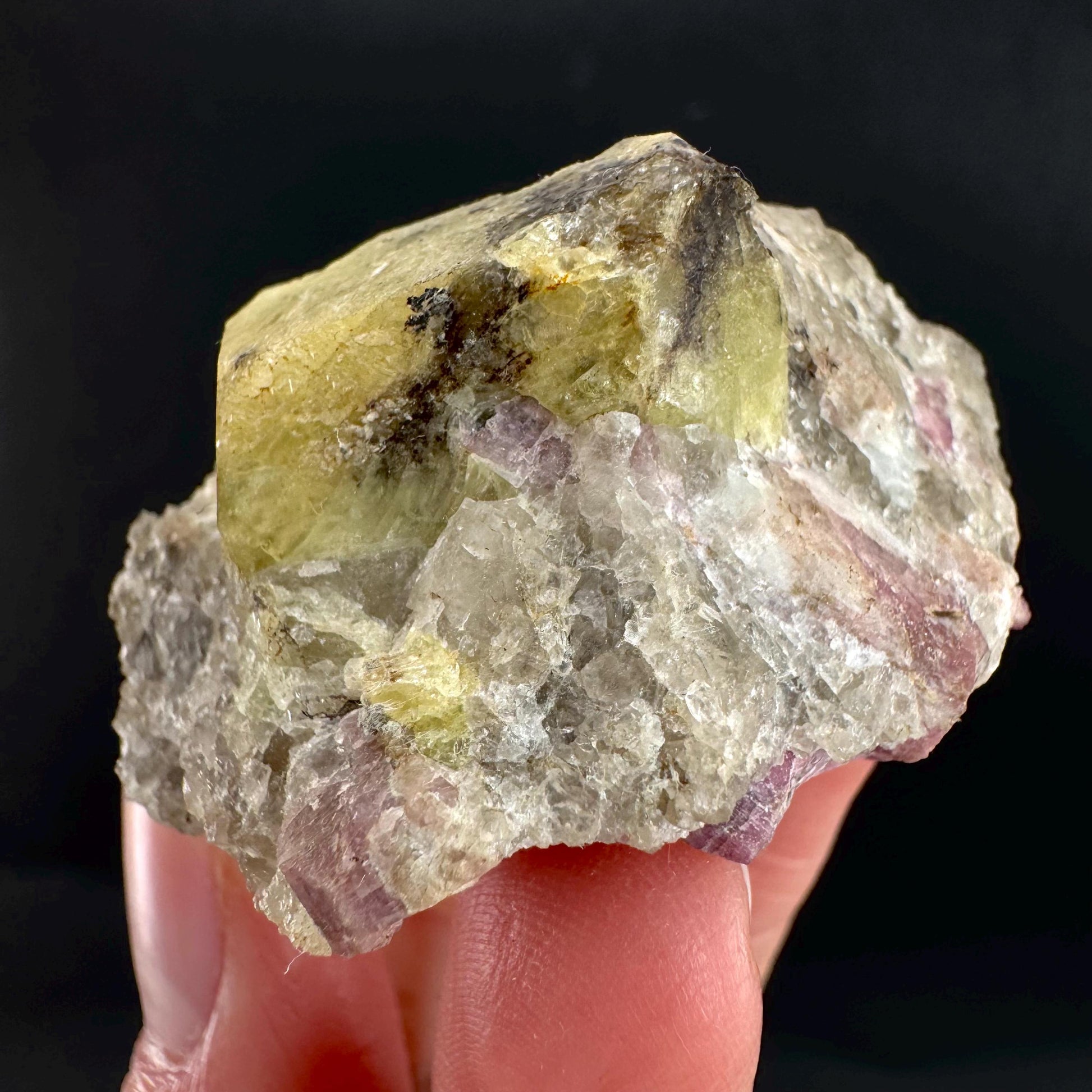 Londonite with Liddicoatite | yellow & pink crystal, rare mineral specimen from Madagascar