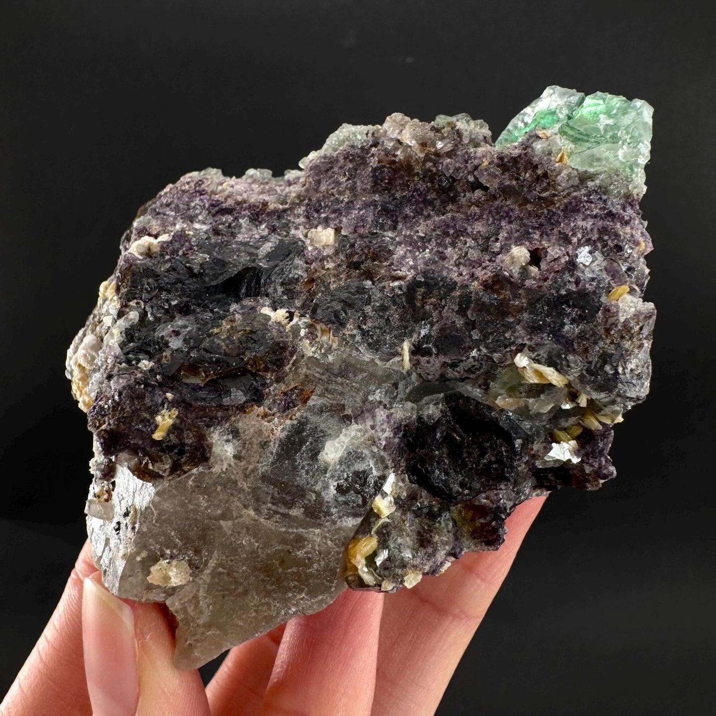 Fluorite w/ Smoky Quartz | green crystal, mineral specimen from Erongo, Namibia