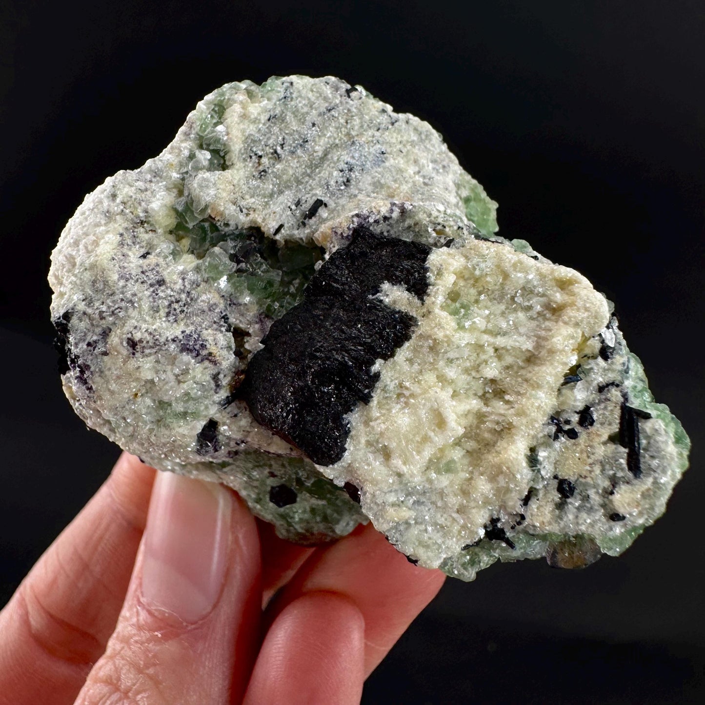 Fluorite w/ Schorl, & Muscovite | Lollipop Pocket, green crystal cluster, mineral specimen from Namibia