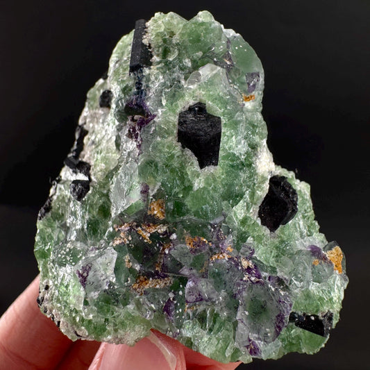 Fluorite w/ Schorl, & Muscovite | Lollipop Pocket, green crystal cluster, mineral specimen from Namibia