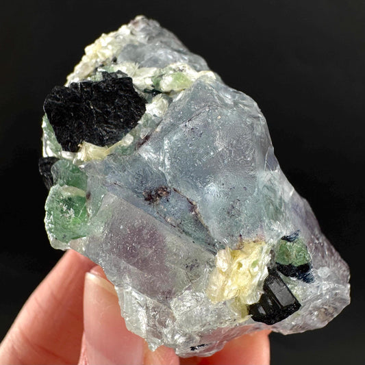 Fluorite w/ Schorl, & Muscovite | Lollipop Pocket, green crystal cluster, mineral specimen from Namibia