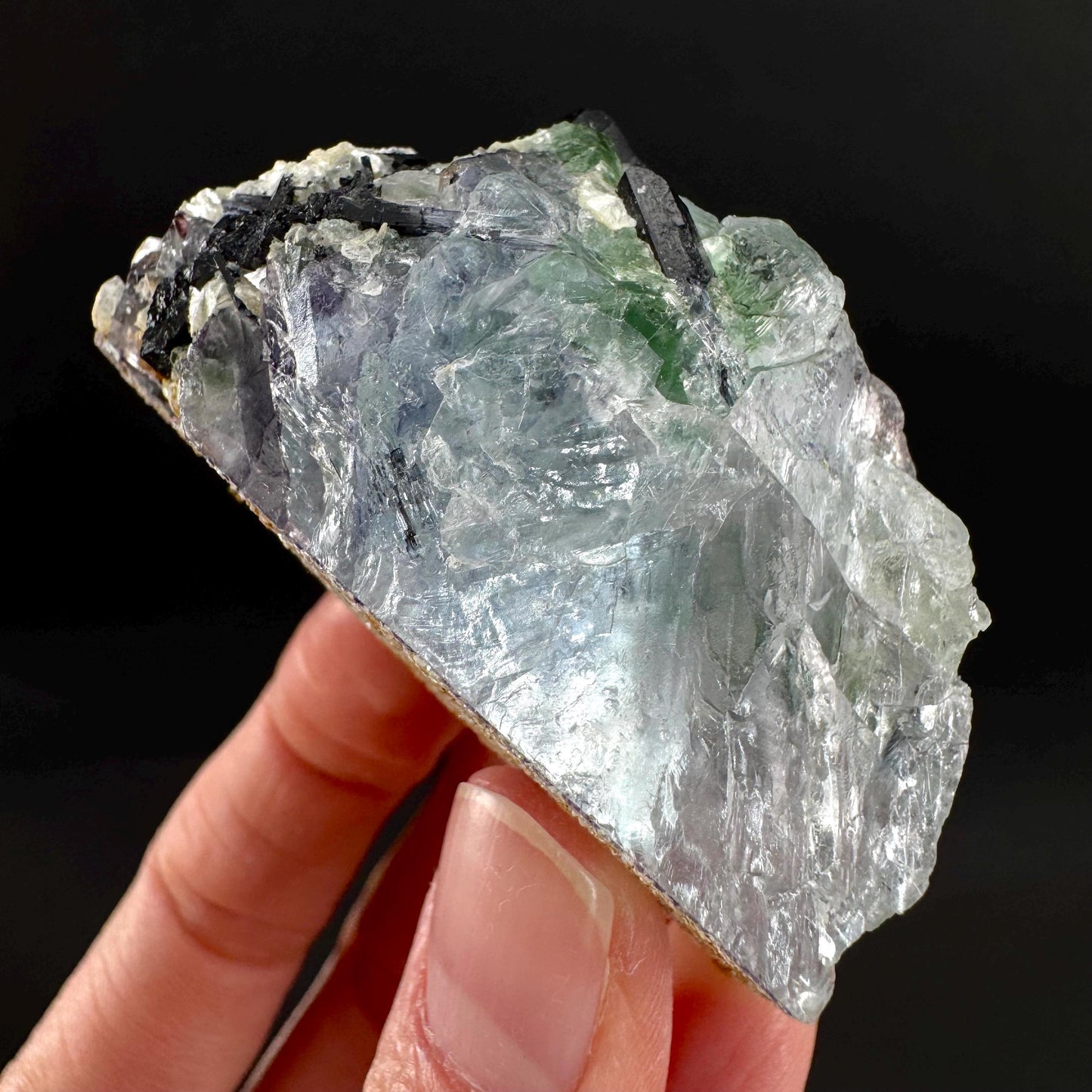 Fluorite w/ Schorl, & Muscovite | Lollipop Pocket, green crystal cluster, mineral specimen from Namibia