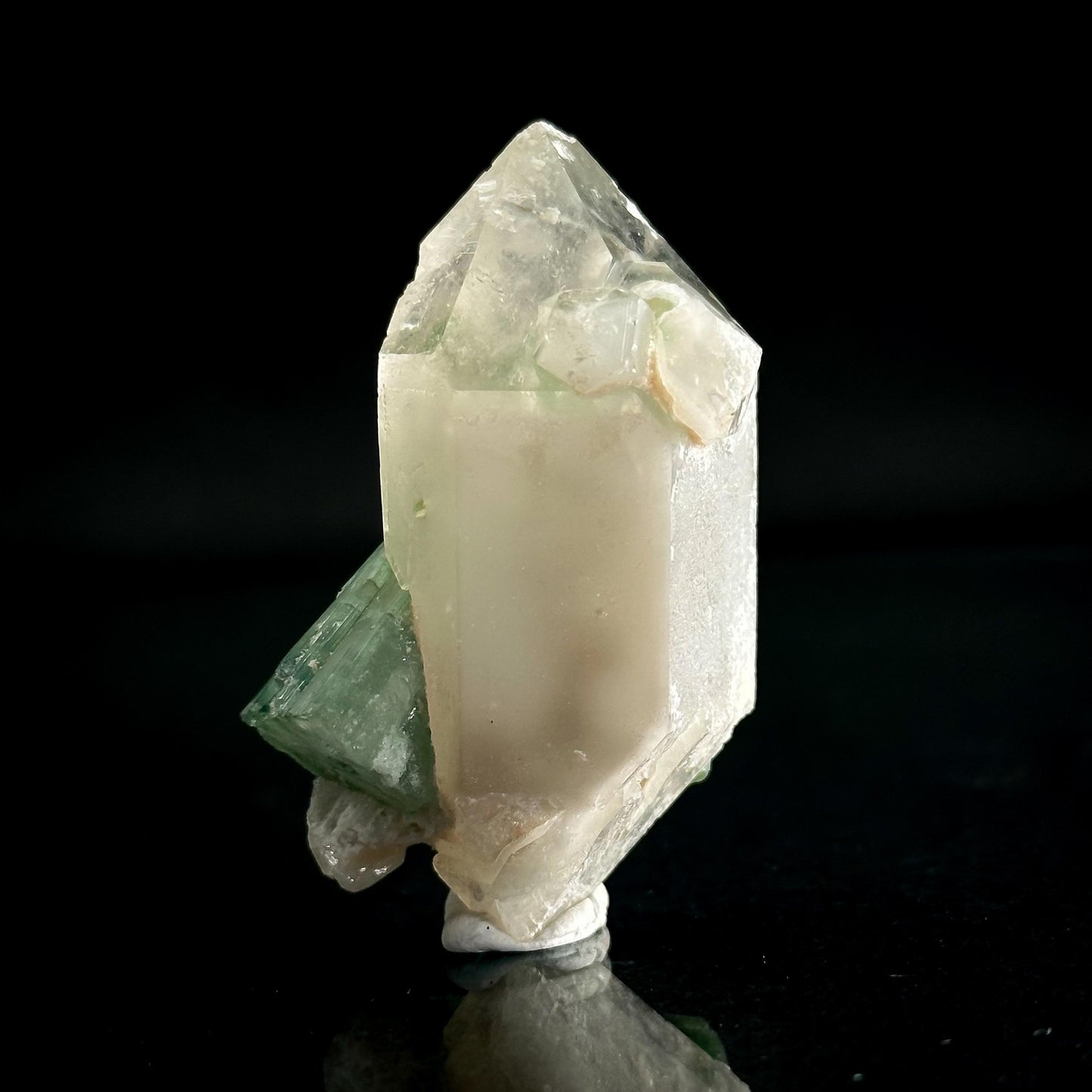 Elbaite Tourmaline on Double Terminated Quartz | Natural Green Crystal, Mineral Specimen from Pakistan