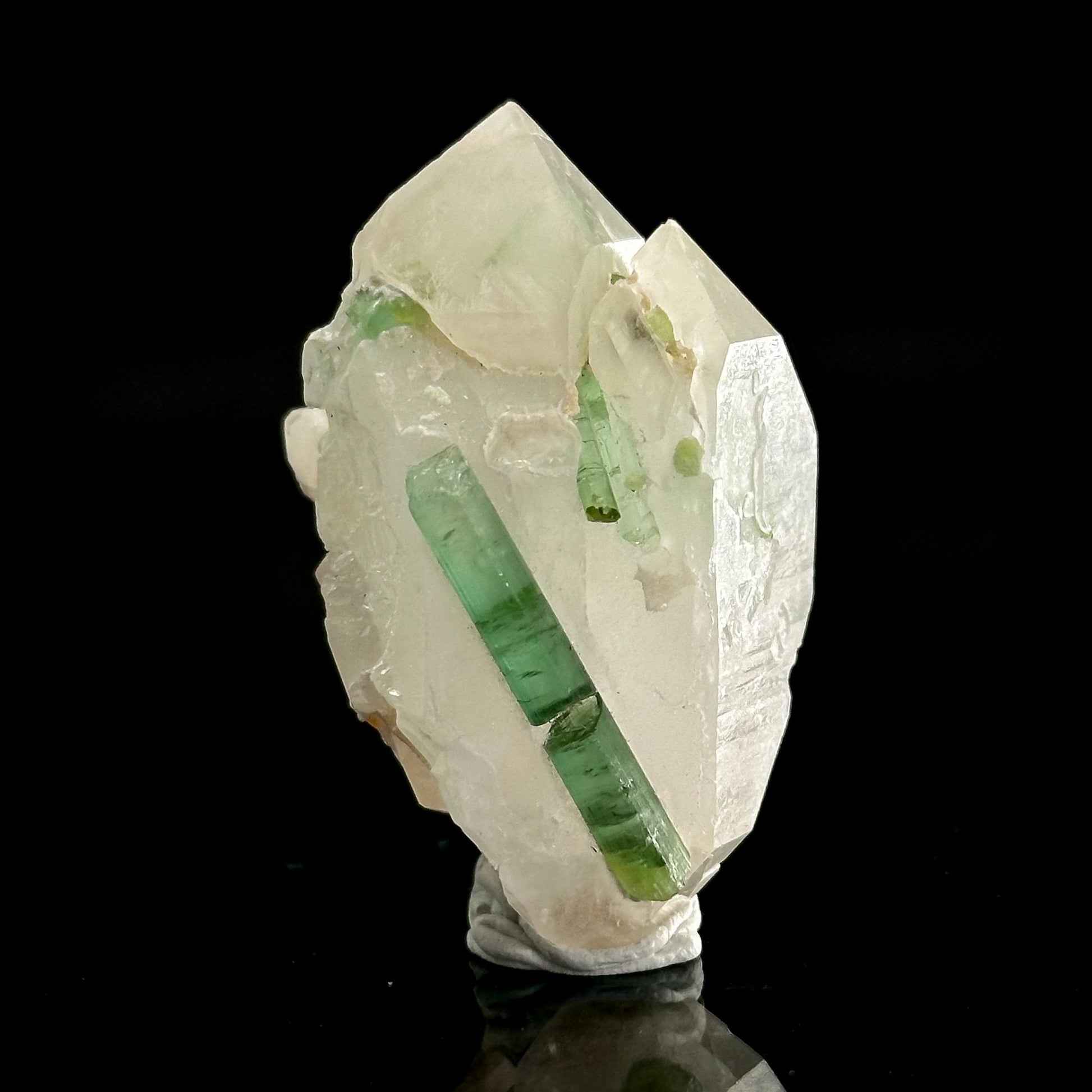 Elbaite Tourmaline on Double Terminated Quartz | Natural Green Crystal, Mineral Specimen from Pakistan