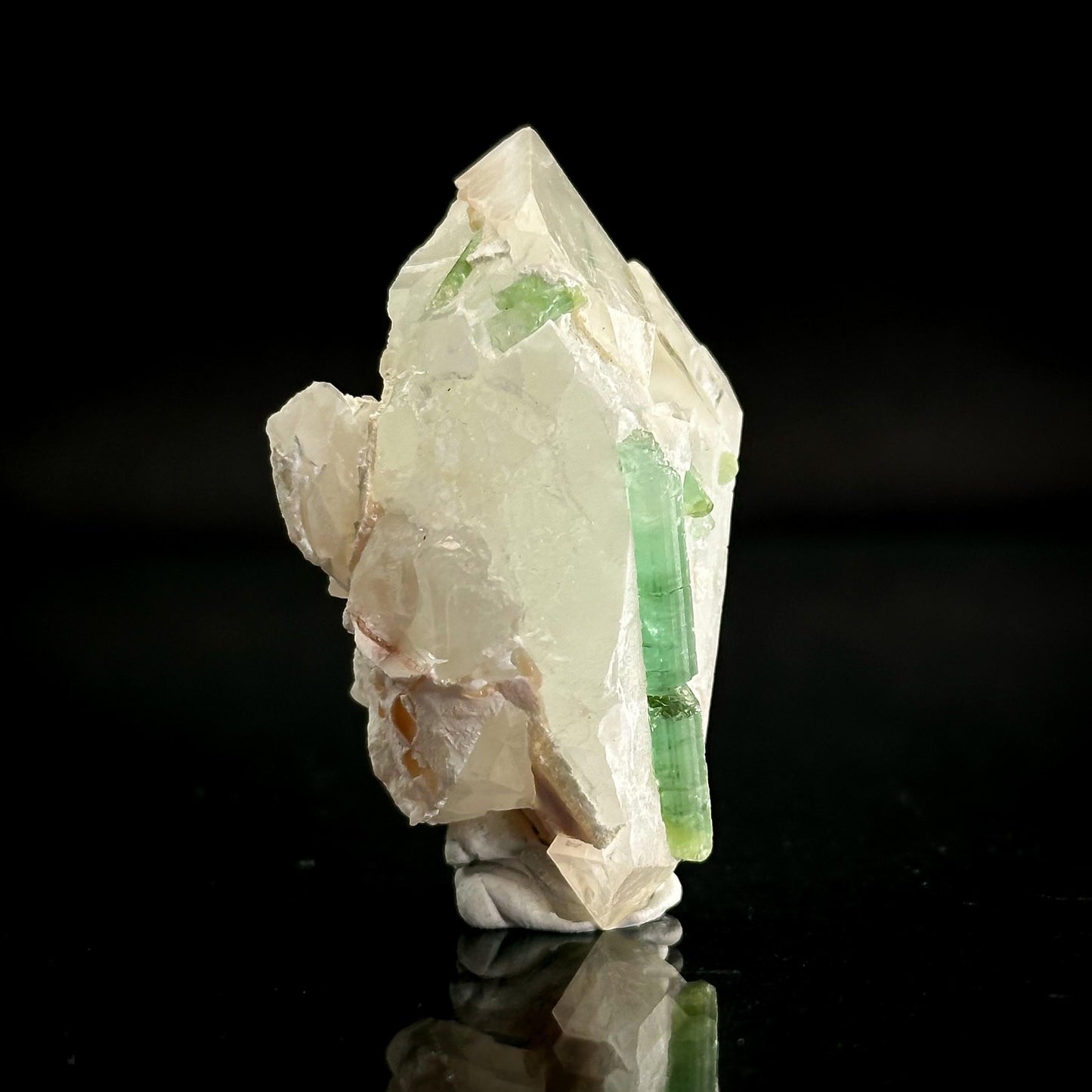 Elbaite Tourmaline on Double Terminated Quartz | Natural Green Crystal, Mineral Specimen from Pakistan