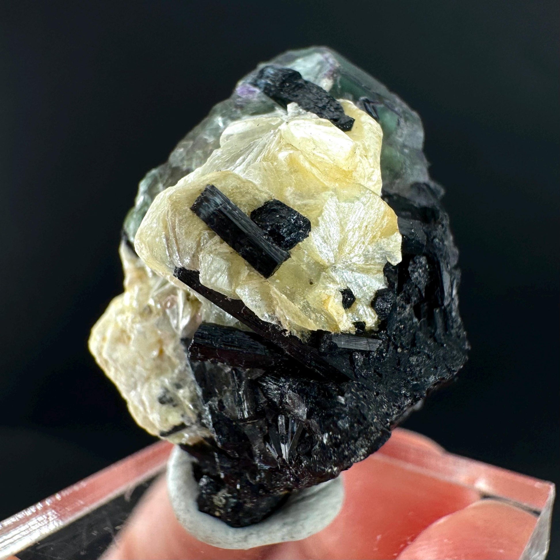 Fluorite w/ Schorl, & Muscovite | Lollipop Pocket, green crystal cluster, mineral specimen from Namibia