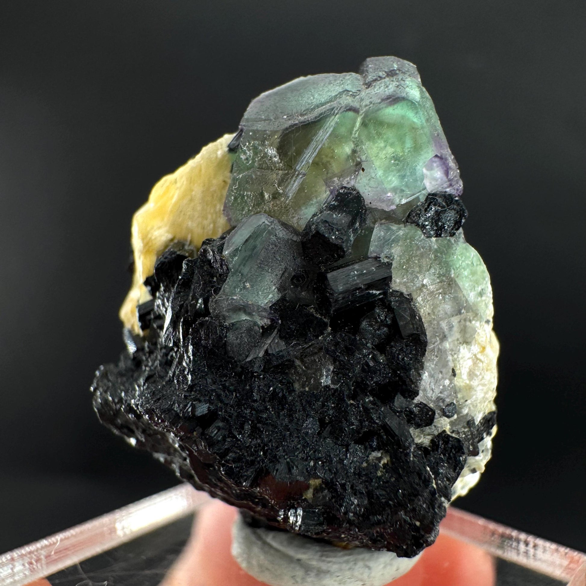Fluorite w/ Schorl, & Muscovite | Lollipop Pocket, green crystal cluster, mineral specimen from Namibia