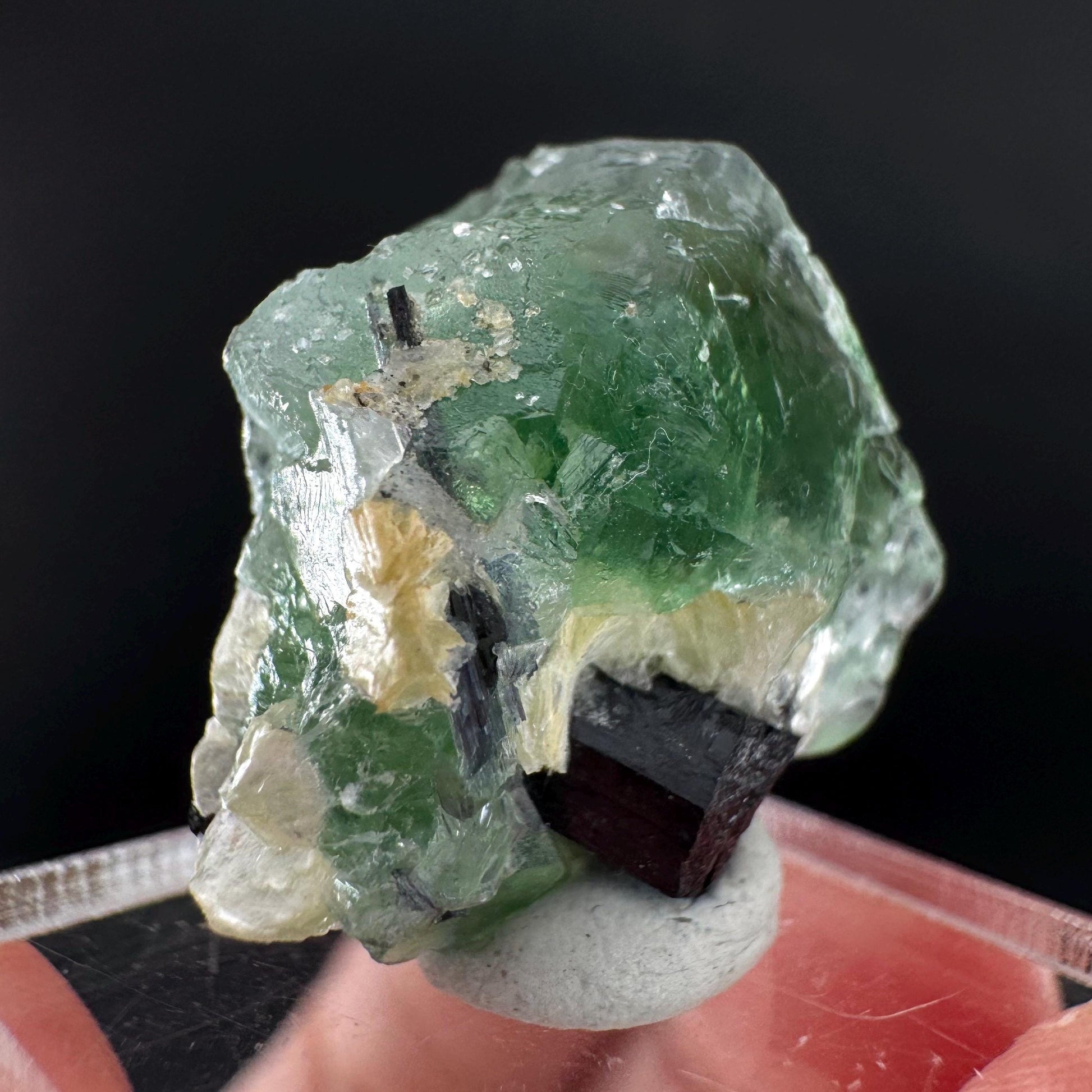 Fluorite w/ Schorl, & Muscovite | Lollipop Pocket, green crystal cluster, mineral specimen from Namibia