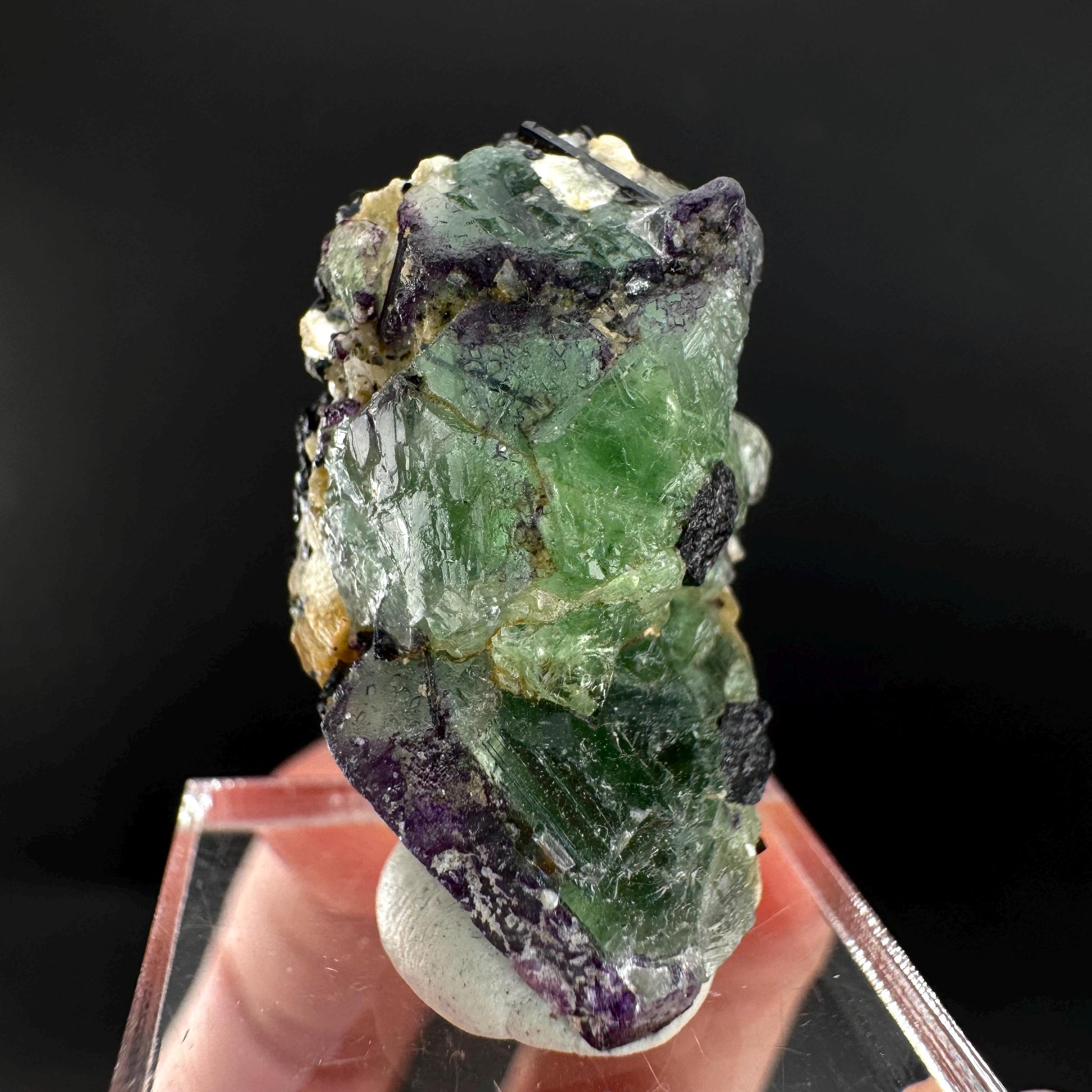 Fluorite w/ Schorl, & Muscovite | Lollipop Pocket, green crystal cluster, mineral specimen from Namibia