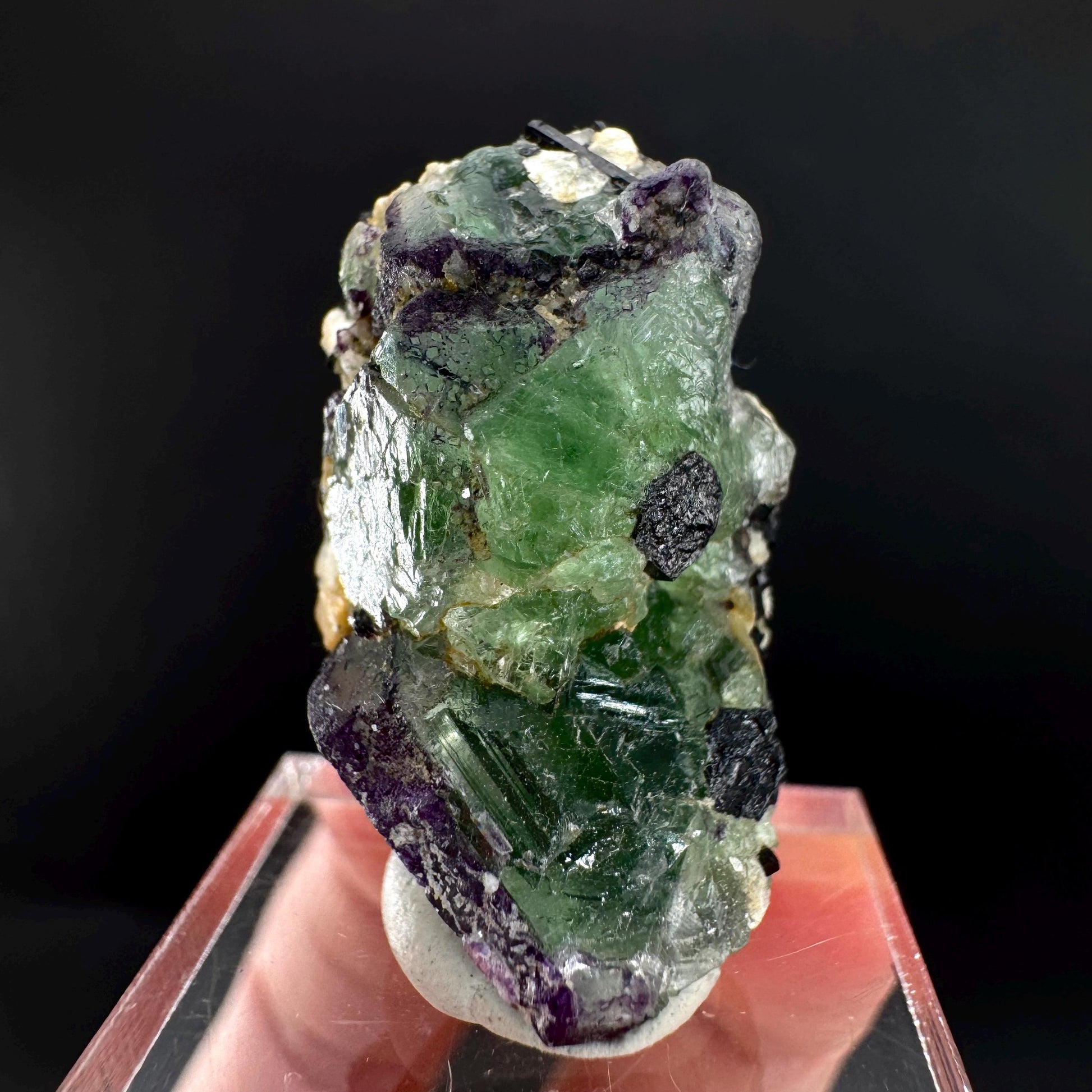 Fluorite w/ Schorl, & Muscovite | Lollipop Pocket, green crystal cluster, mineral specimen from Namibia