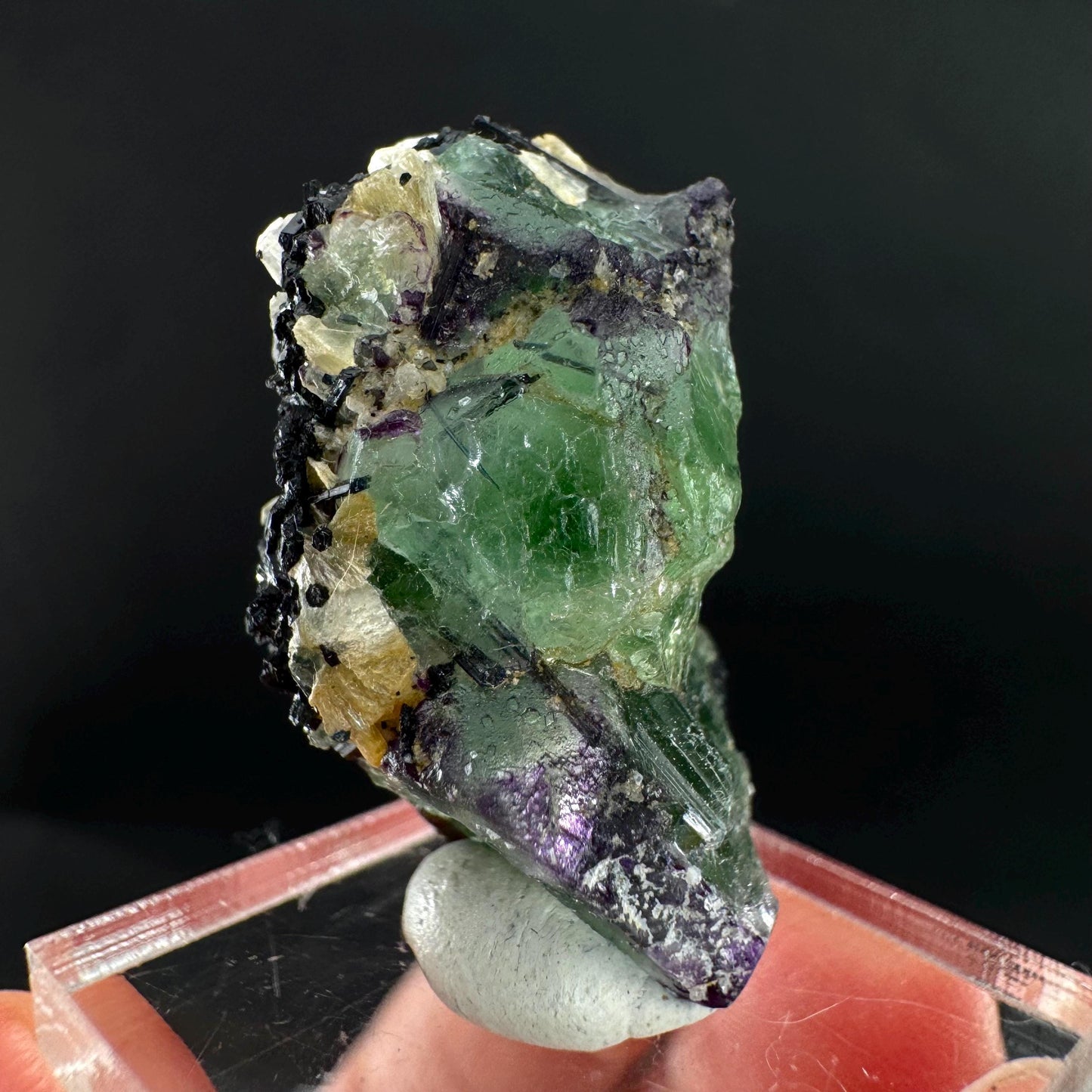 Fluorite w/ Schorl, & Muscovite | Lollipop Pocket, green crystal cluster, mineral specimen from Namibia