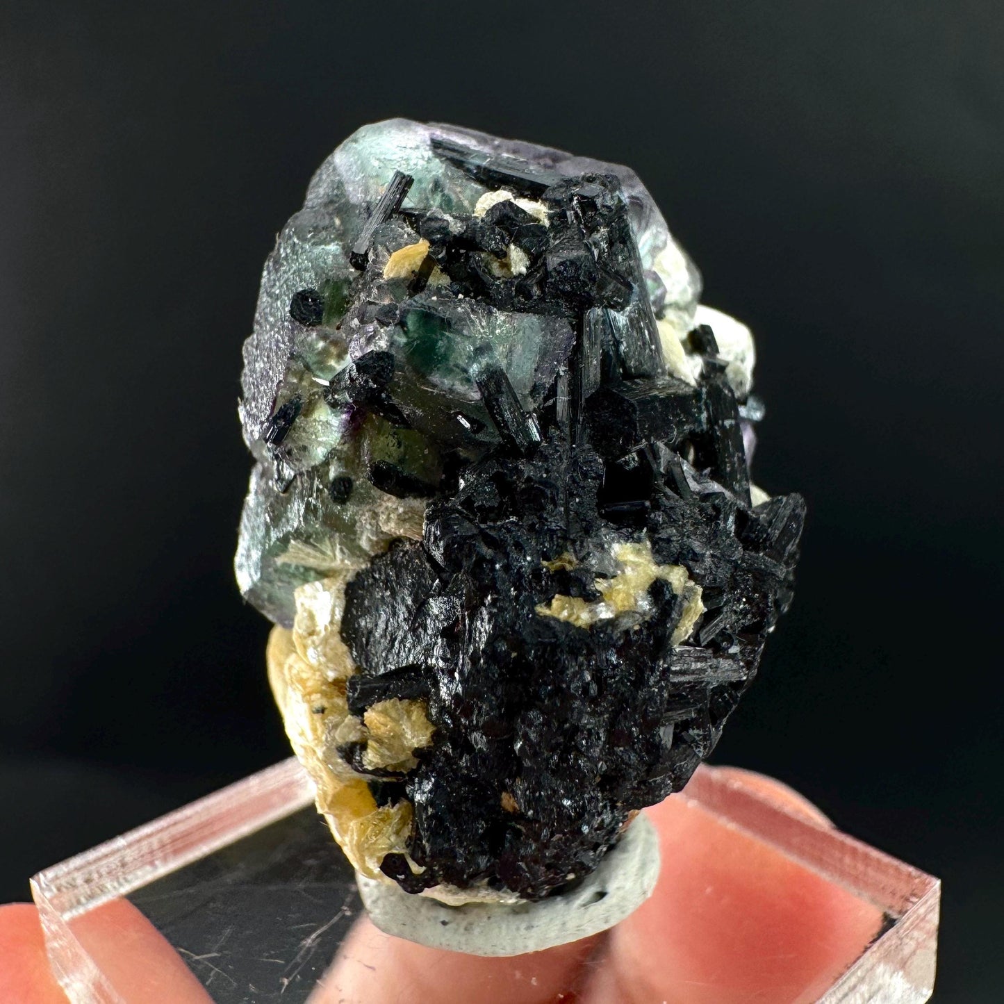 Fluorite w/ Schorl, & Muscovite | Lollipop Pocket, green crystal cluster, mineral specimen from Namibia