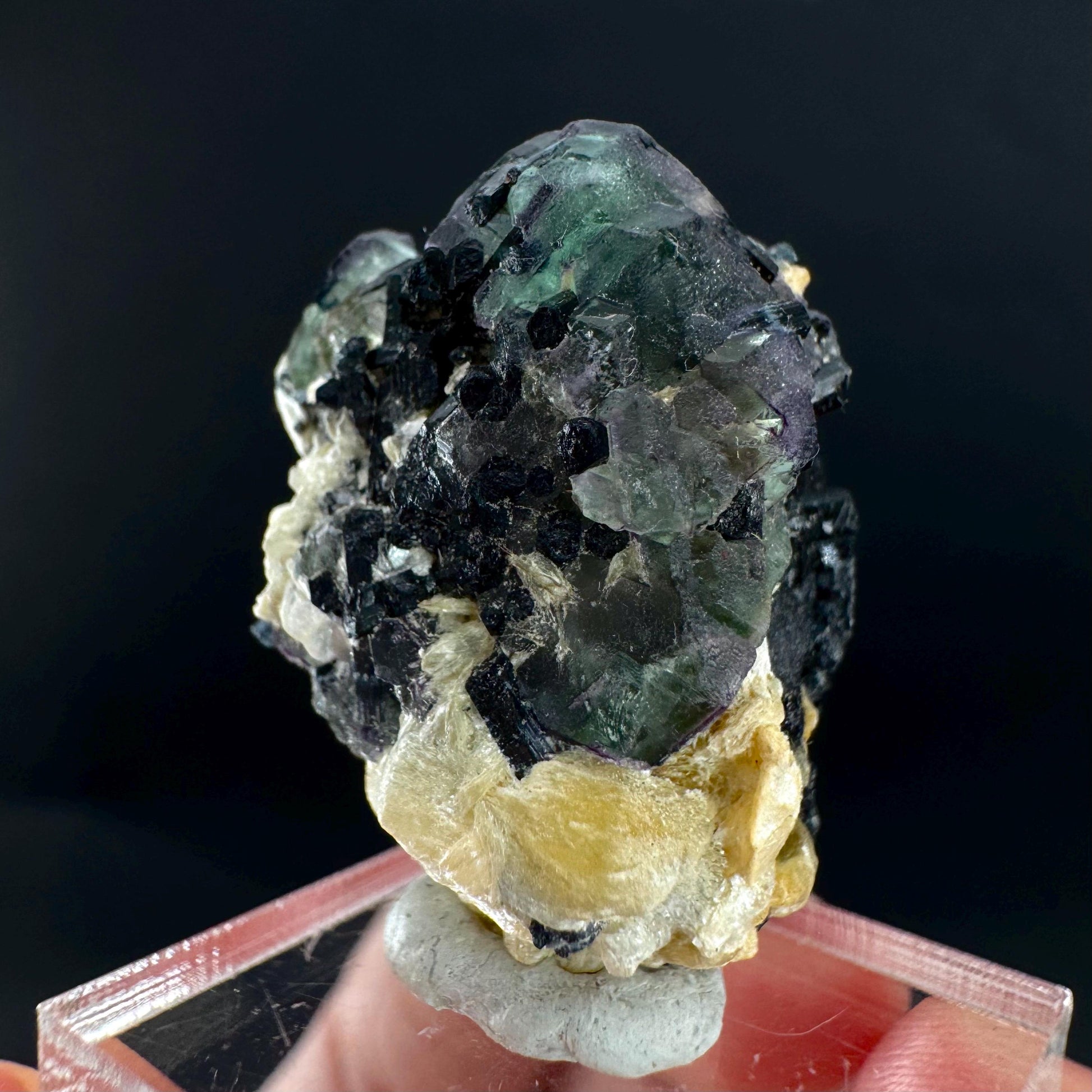 Fluorite w/ Schorl, & Muscovite | Lollipop Pocket, green crystal cluster, mineral specimen from Namibia