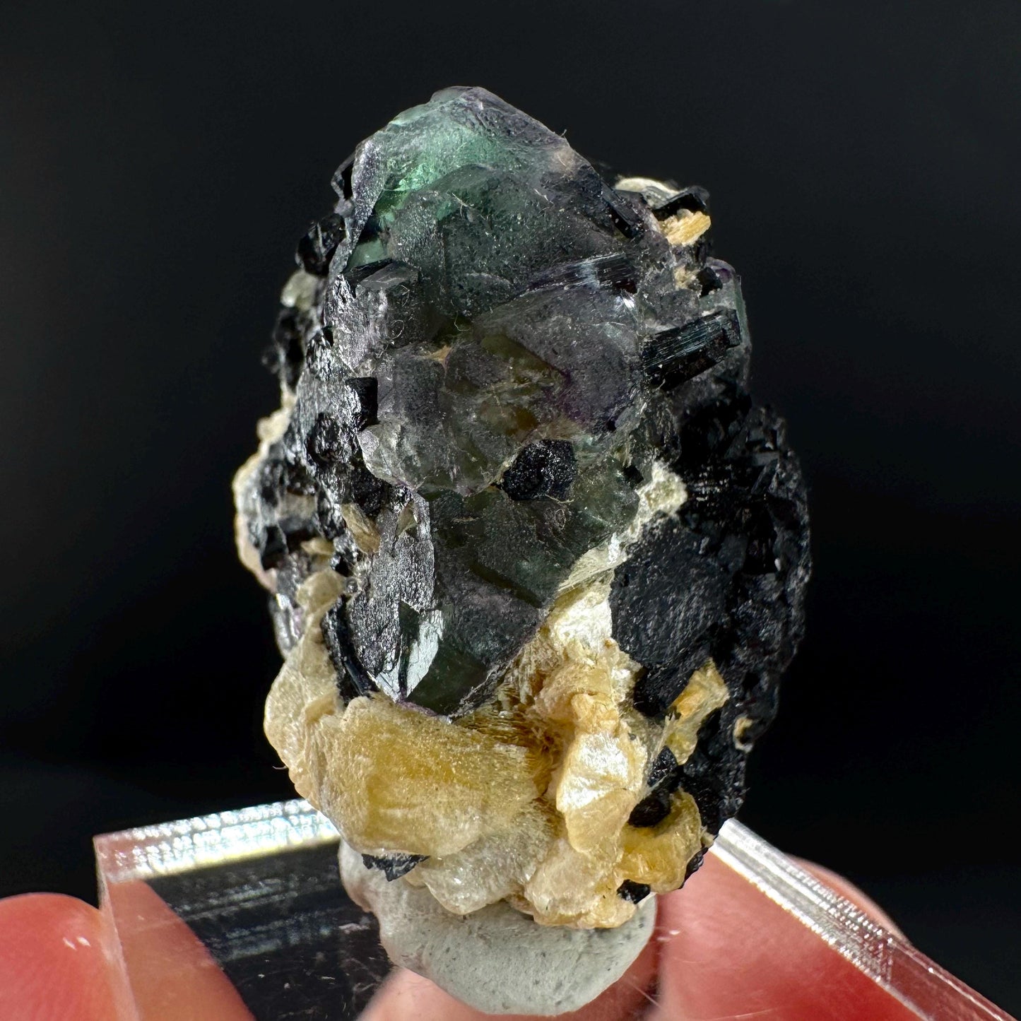 Fluorite w/ Schorl, & Muscovite | Lollipop Pocket, green crystal cluster, mineral specimen from Namibia