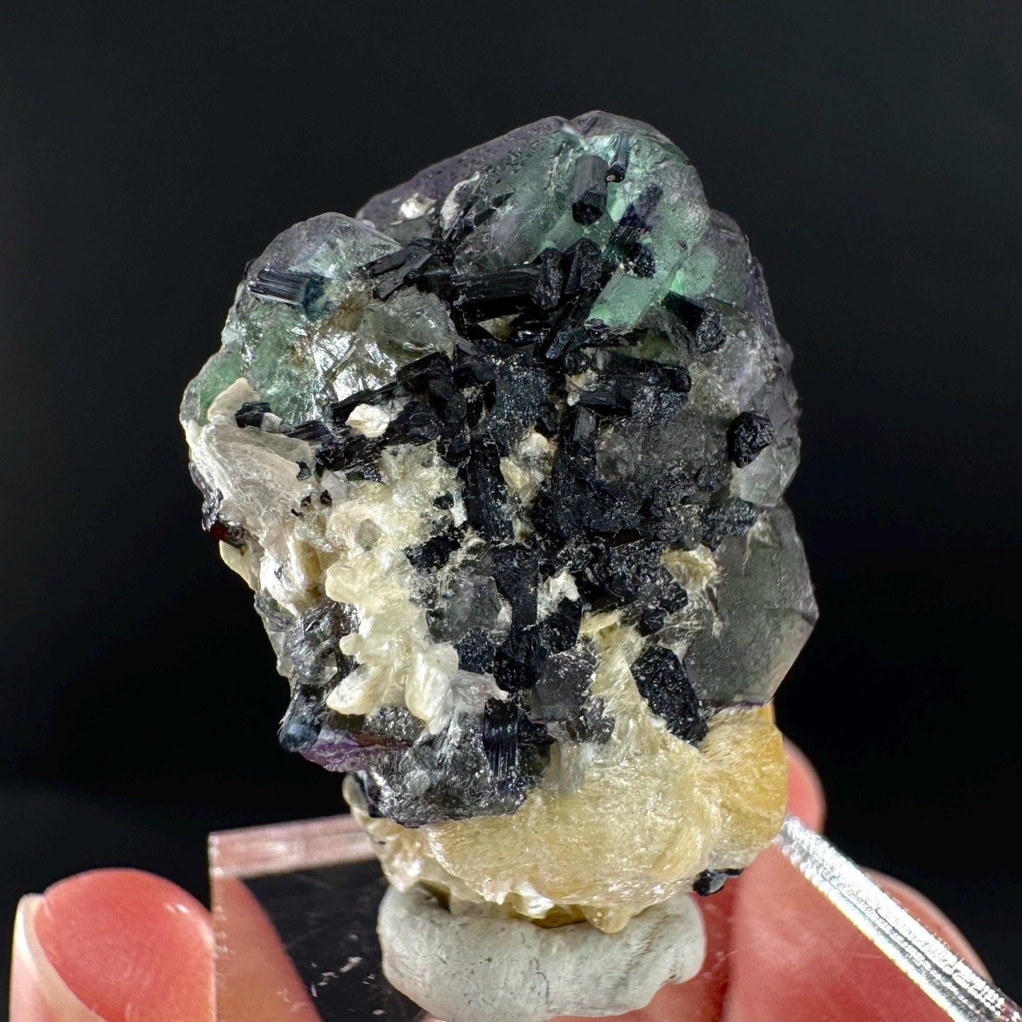Fluorite w/ Schorl, & Muscovite | Lollipop Pocket, green crystal cluster, mineral specimen from Namibia