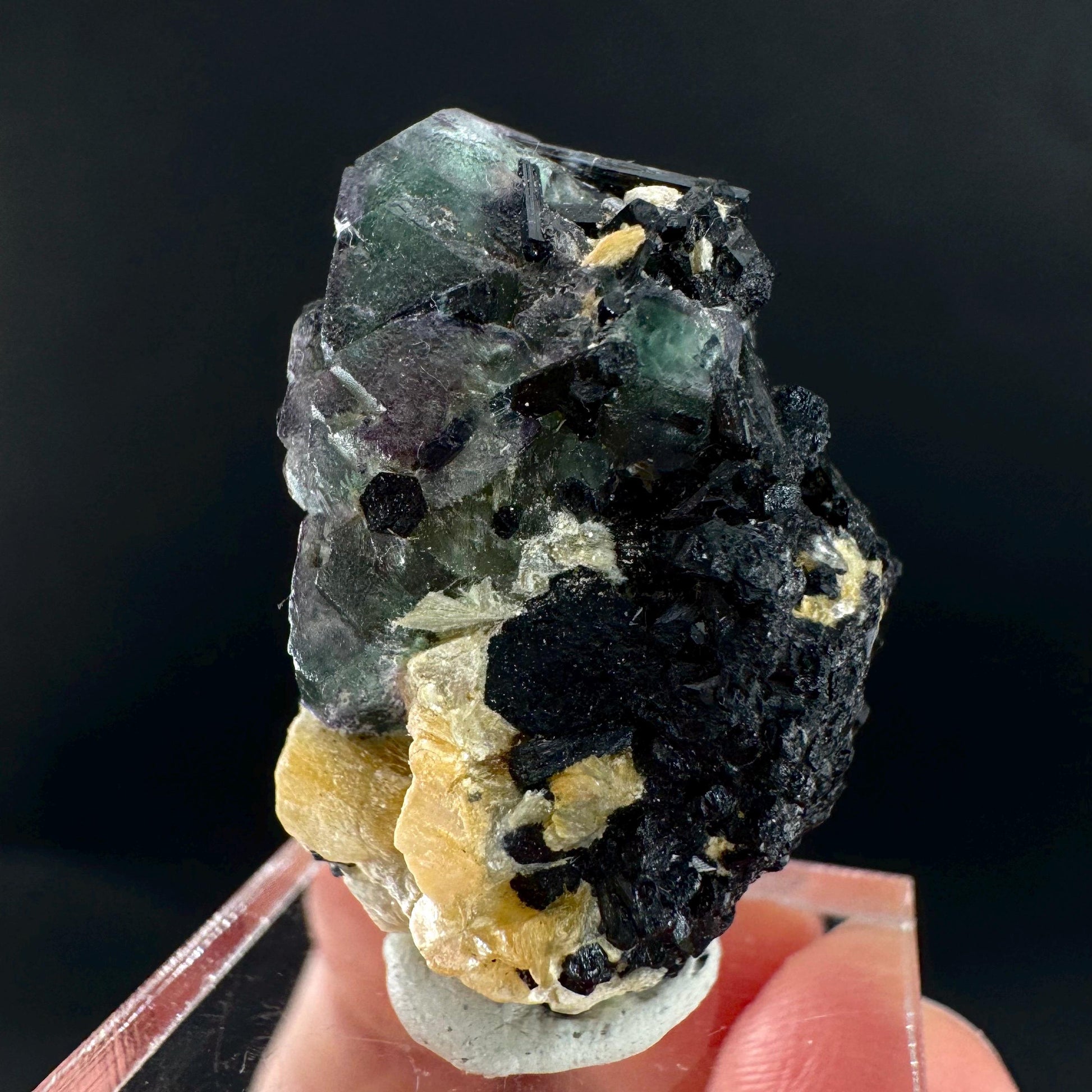 Fluorite w/ Schorl, & Muscovite | Lollipop Pocket, green crystal cluster, mineral specimen from Namibia