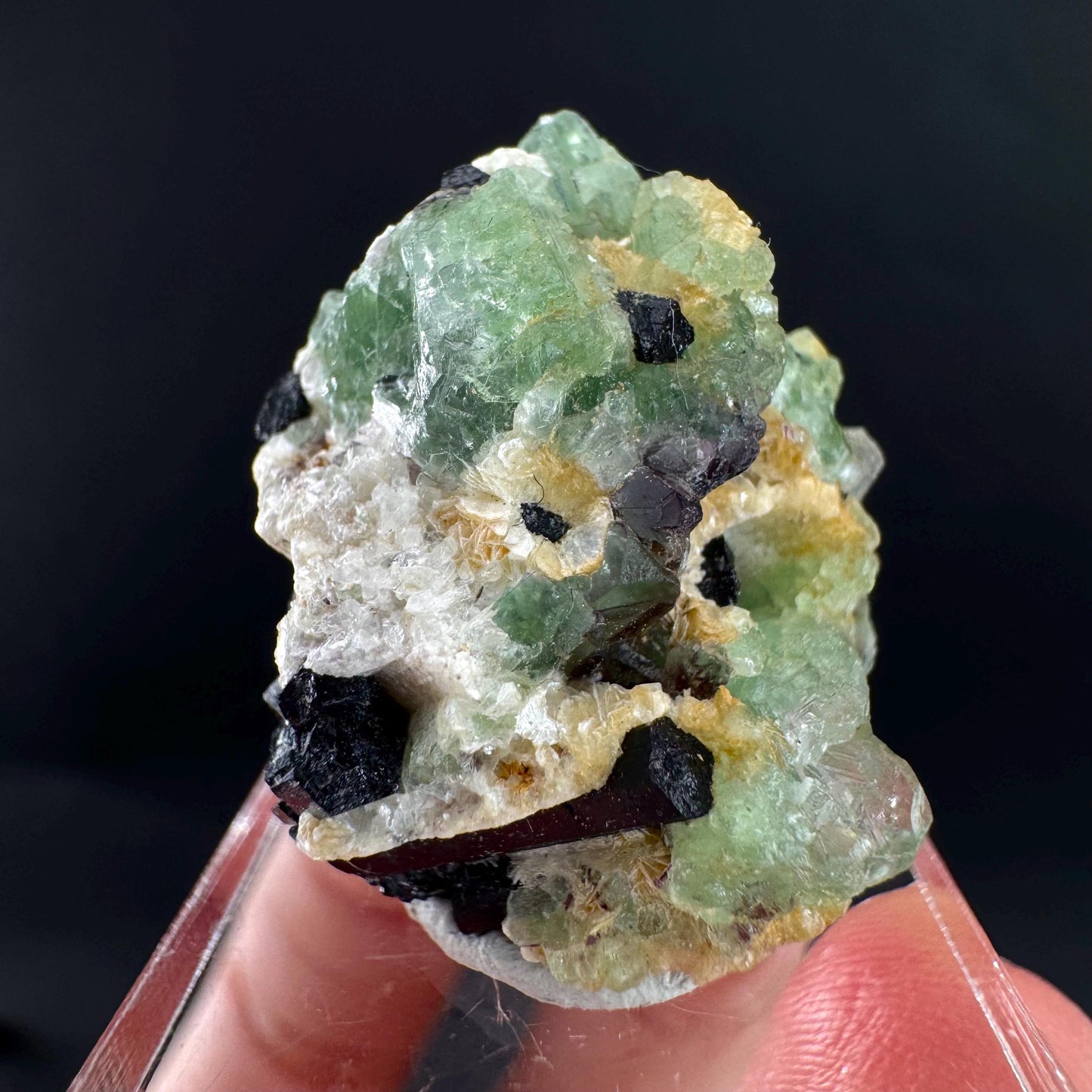 Fluorite w/ Schorl, & Muscovite | Lollipop Pocket, green crystal cluster, mineral specimen from Namibia