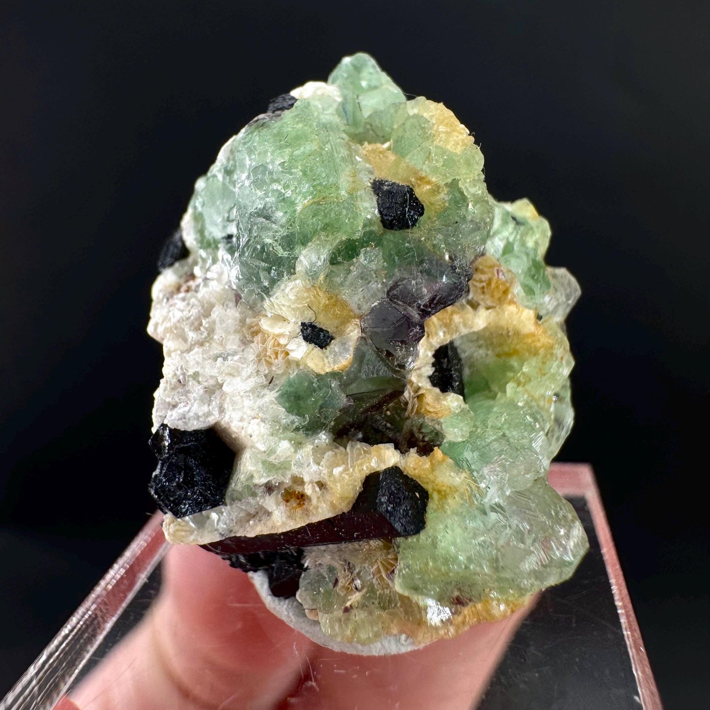 Fluorite w/ Schorl, & Muscovite | Lollipop Pocket, green crystal cluster, mineral specimen from Namibia