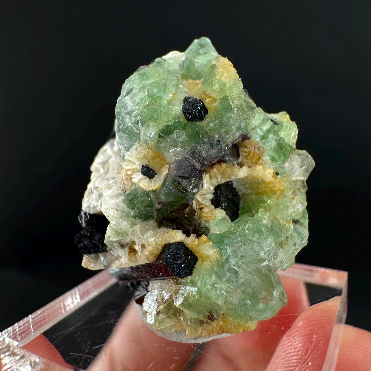 Fluorite w/ Schorl, & Muscovite | Lollipop Pocket, green crystal cluster, mineral specimen from Namibia