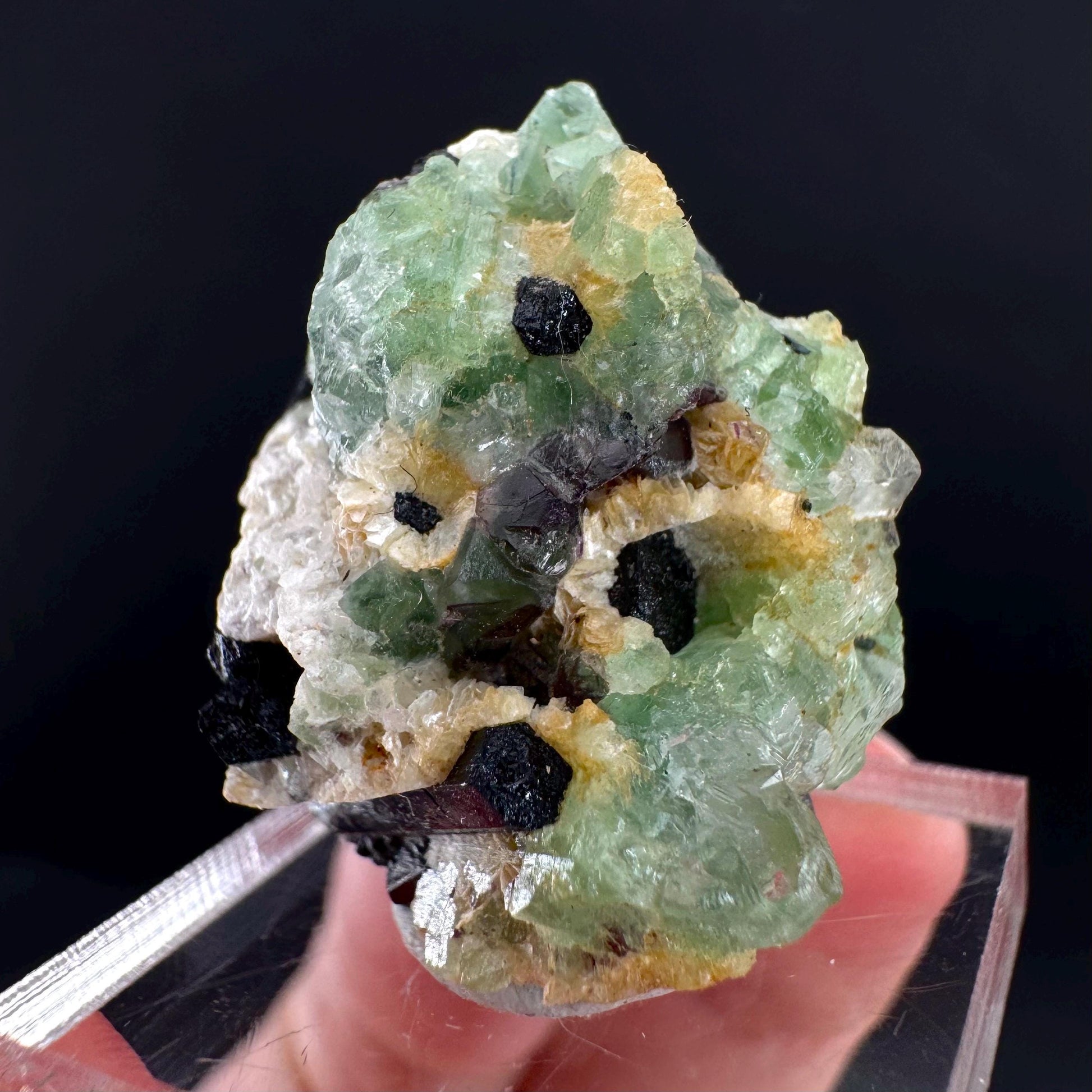 Fluorite w/ Schorl, & Muscovite | Lollipop Pocket, green crystal cluster, mineral specimen from Namibia