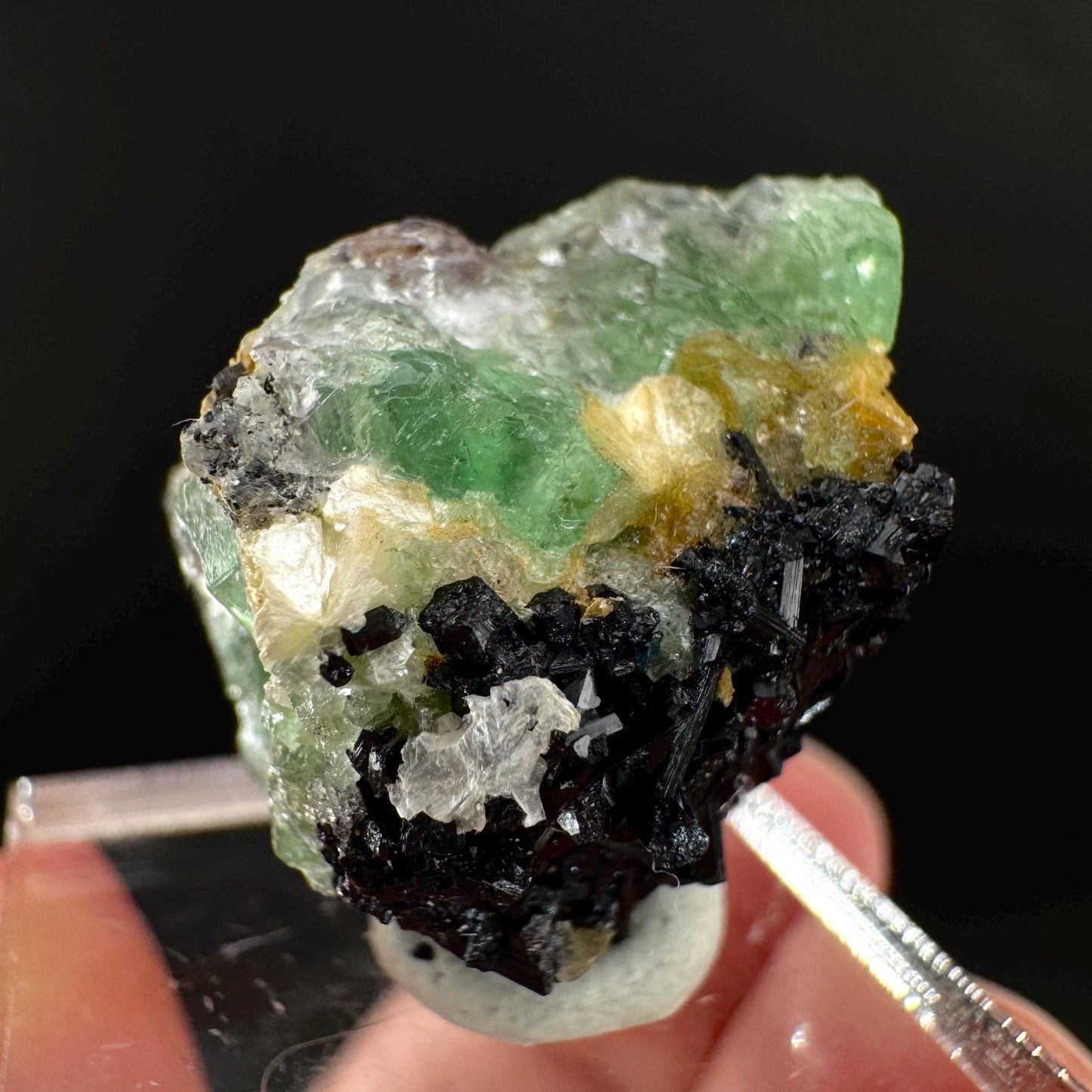 Fluorite w/ Schorl, & Muscovite | Lollipop Pocket, green crystal cluster, mineral specimen from Namibia
