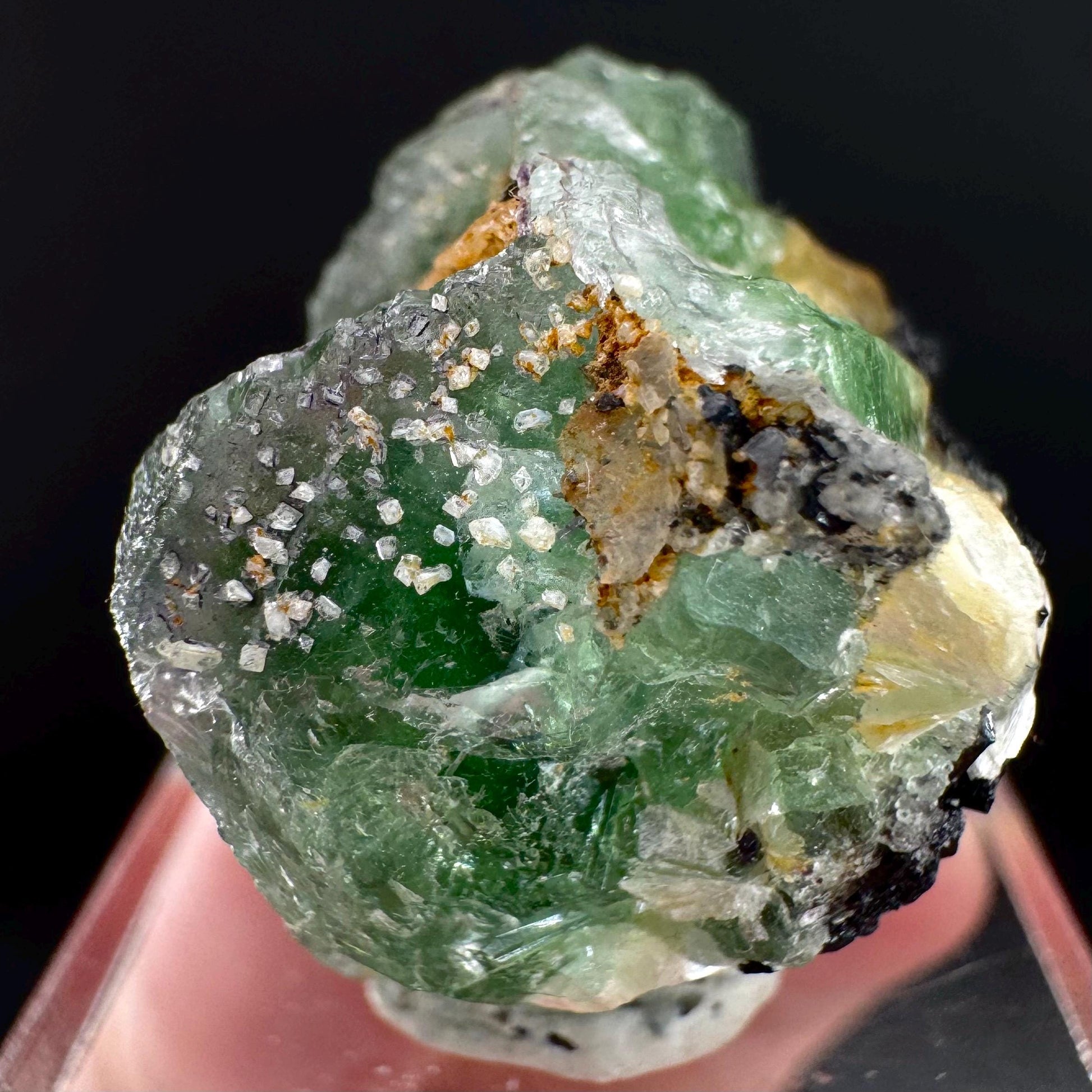Fluorite w/ Schorl, & Muscovite | Lollipop Pocket, green crystal cluster, mineral specimen from Namibia
