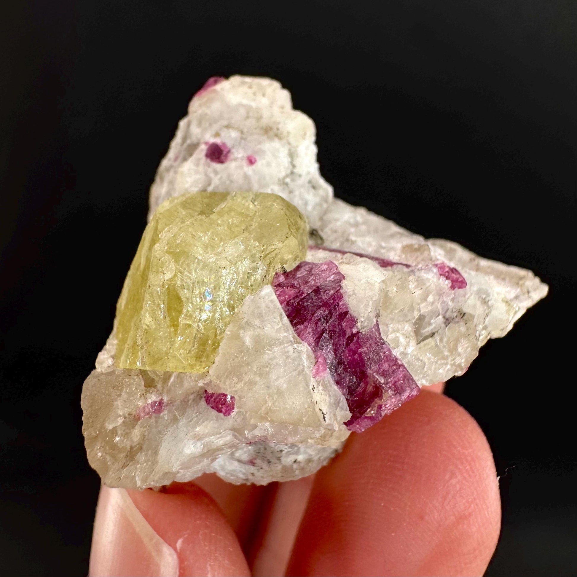 Londonite with Liddicoatite | yellow & pink crystal, rare mineral specimen from Madagascar