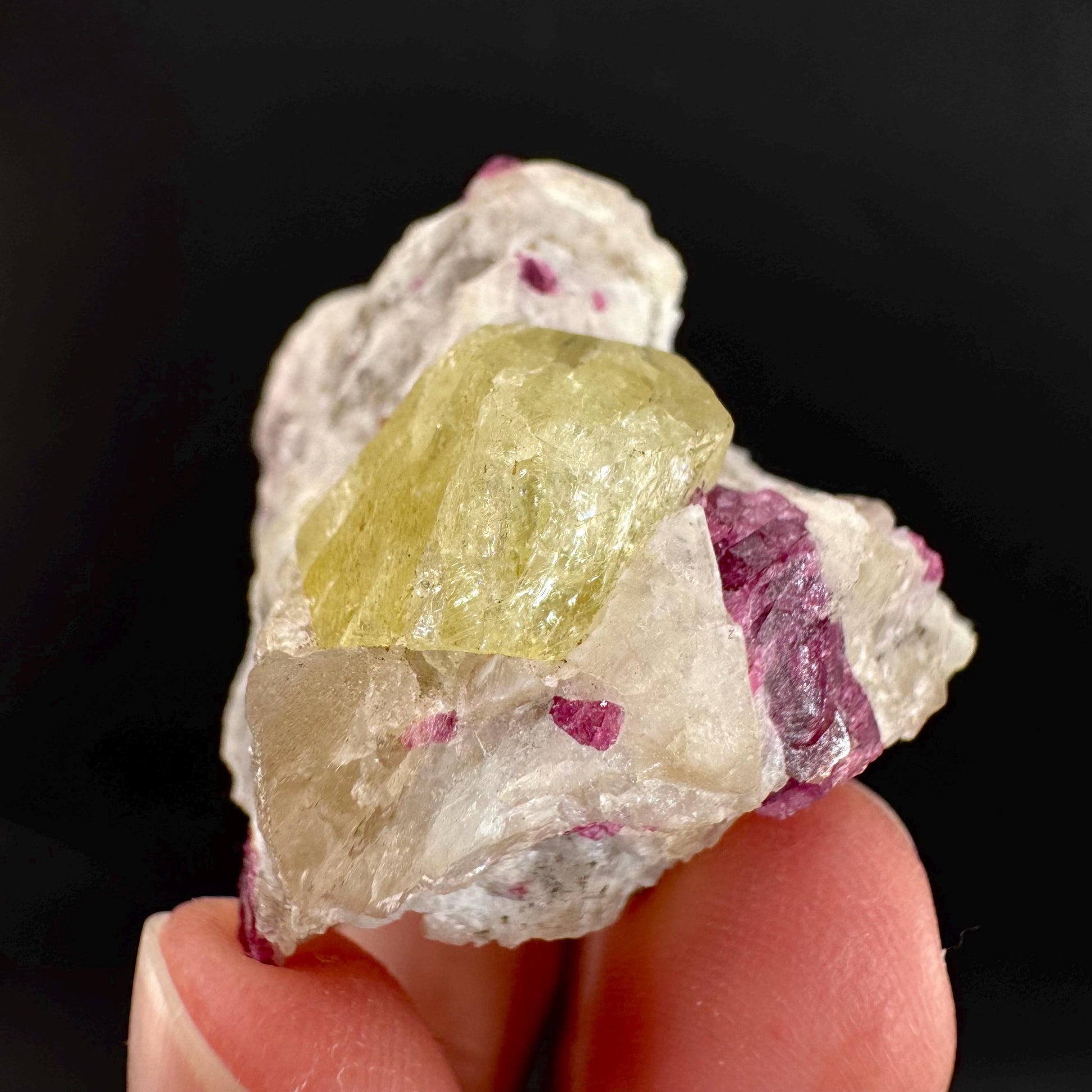 Londonite with Liddicoatite | yellow & pink crystal, rare mineral specimen from Madagascar