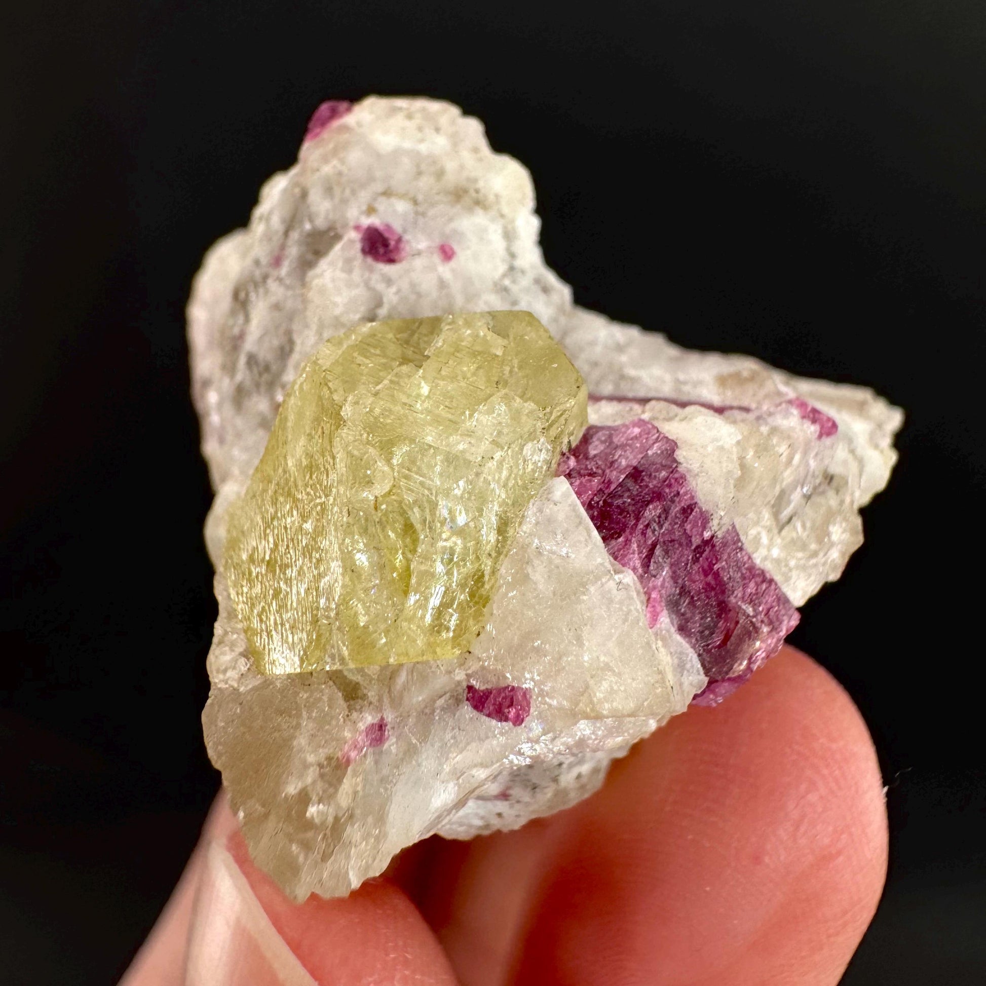Londonite with Liddicoatite | yellow & pink crystal, rare mineral specimen from Madagascar