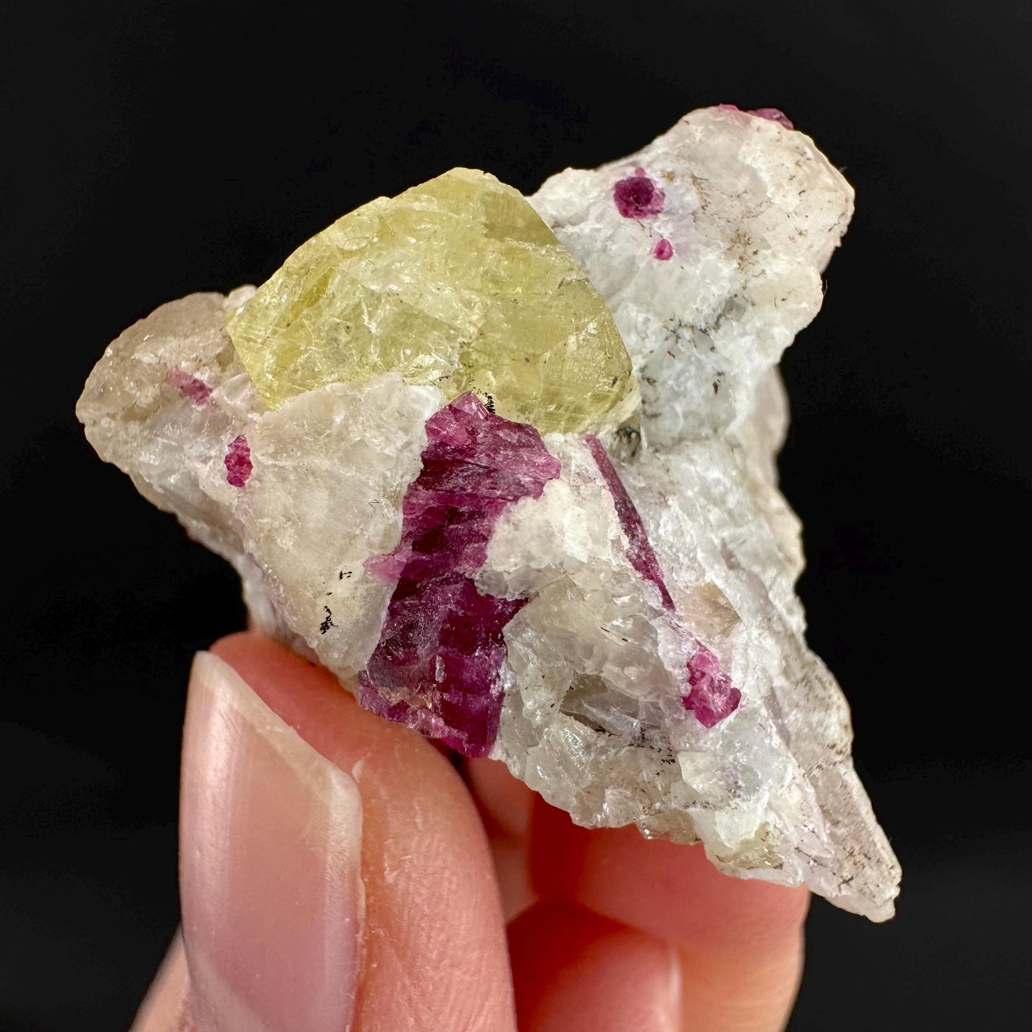 Londonite with Liddicoatite | yellow & pink crystal, rare mineral specimen from Madagascar