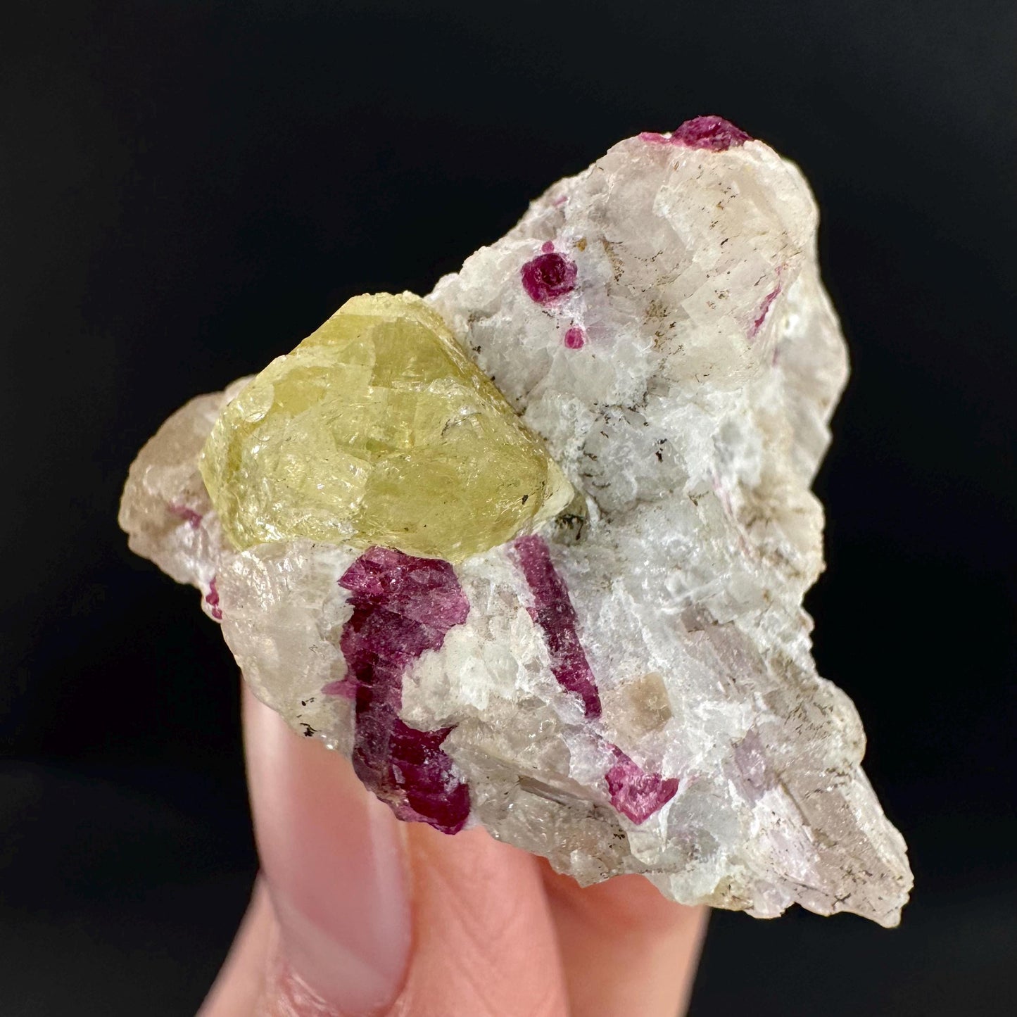 Londonite with Liddicoatite | yellow & pink crystal, rare mineral specimen from Madagascar